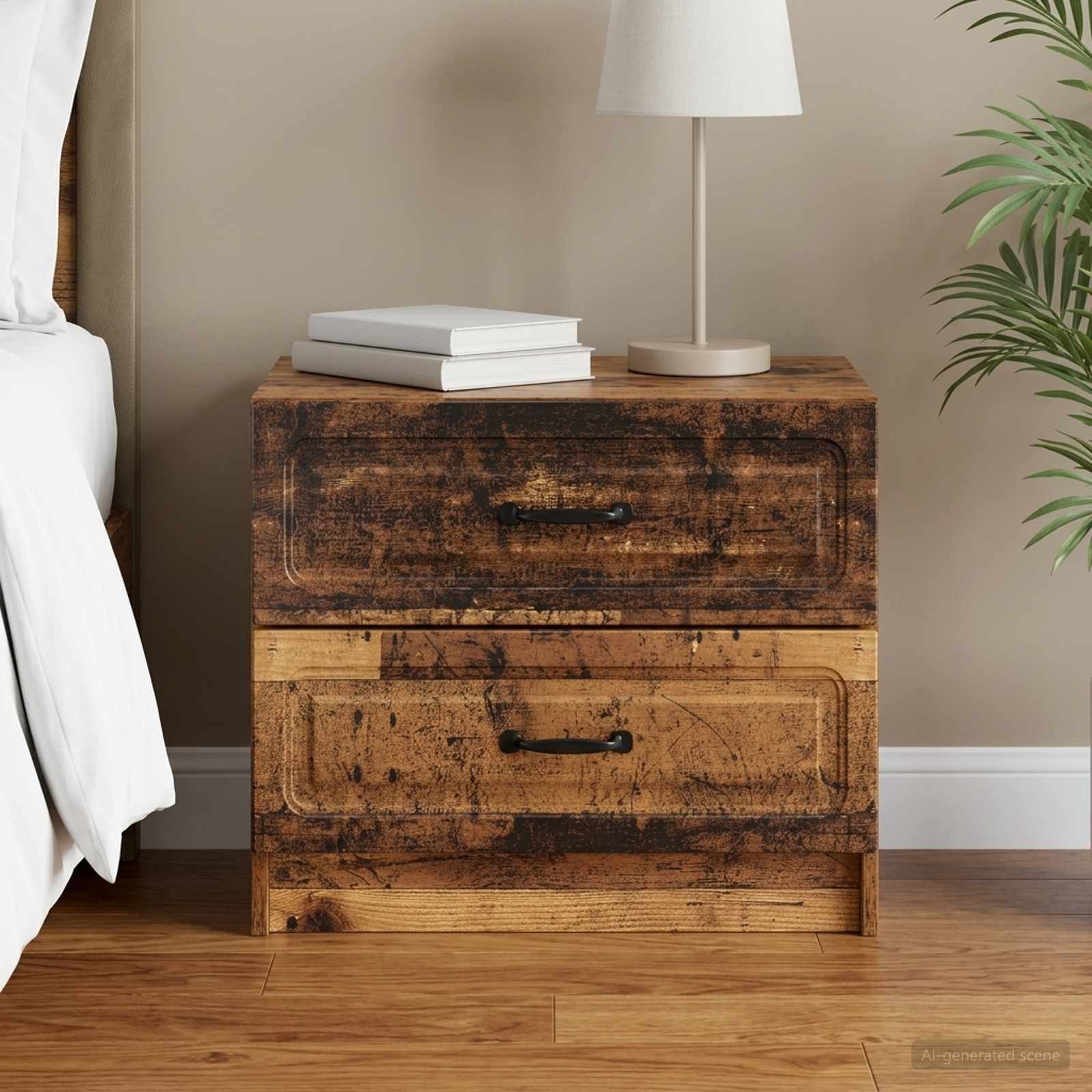 Walplus Engineered Wood Bedside Table - Old Wood - 62 x 34.5 x 44.5 cm