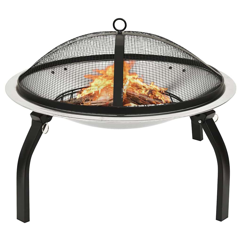 Walplus In-1 Fire Pit and BBQ with Poker - Silver - 56 x 56 x 49 cm