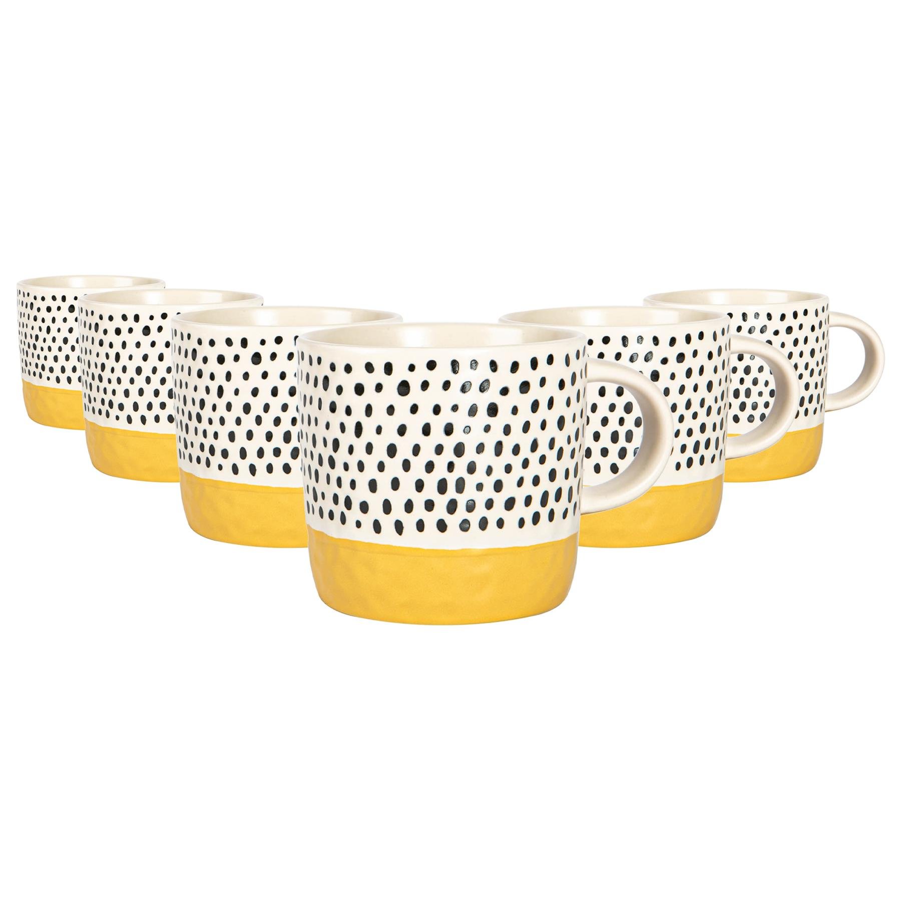 Nicola Spring Ceramic Dipped Dots 385ml Coffee Mugs Pack of 6 - Mustard