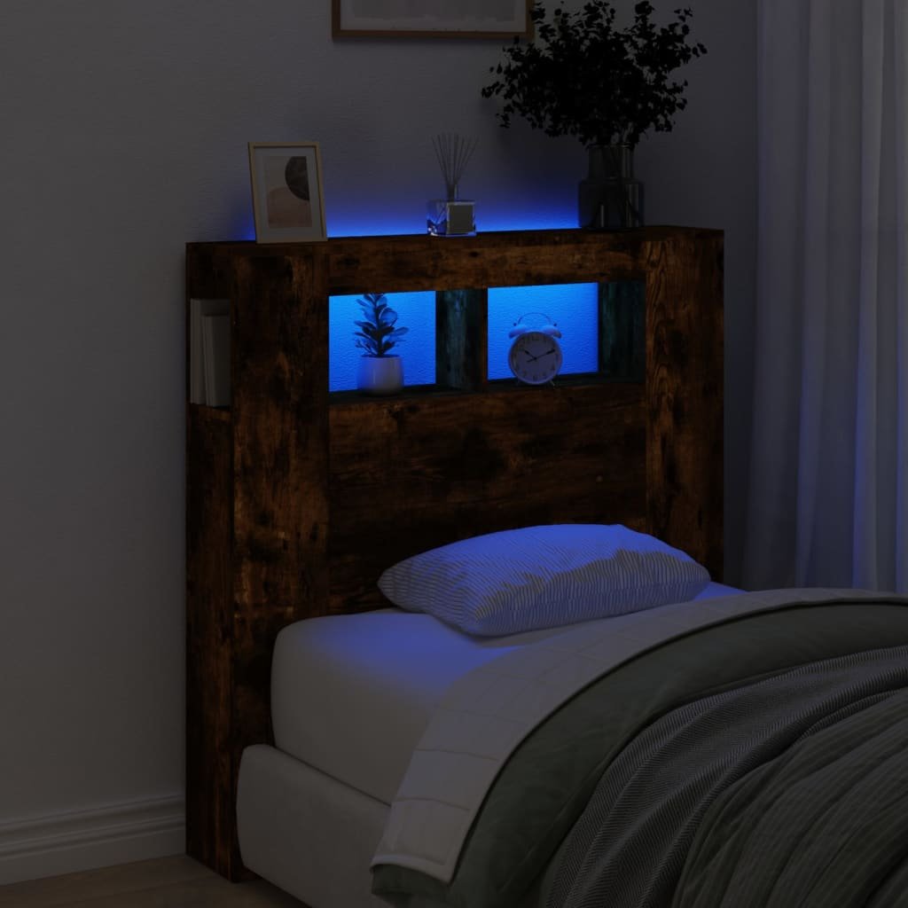 Walplus Engineered Wood LED Headboard - Dark Oak - 100 x 18.5 x 103.5 cm