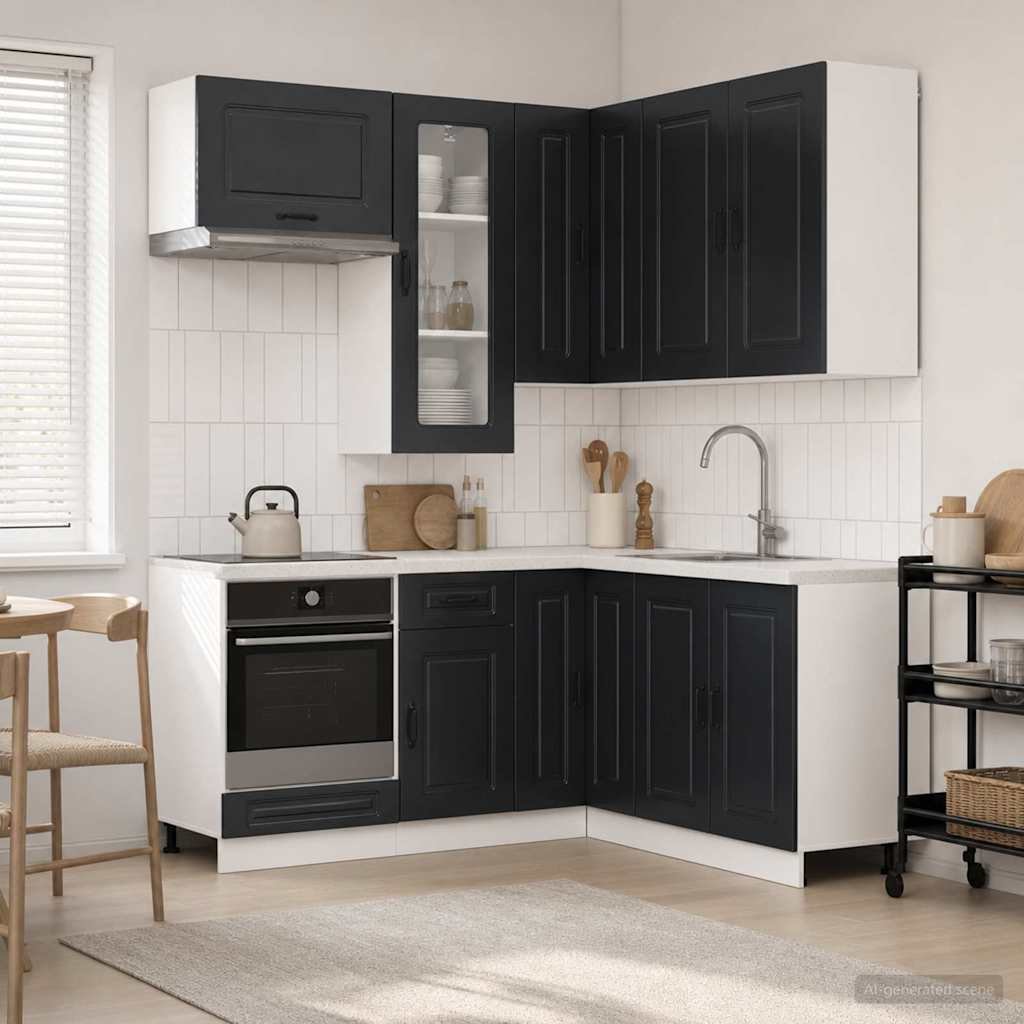 Walplus 8 Piece Engineered Wood Kitchen Unit Set - Black