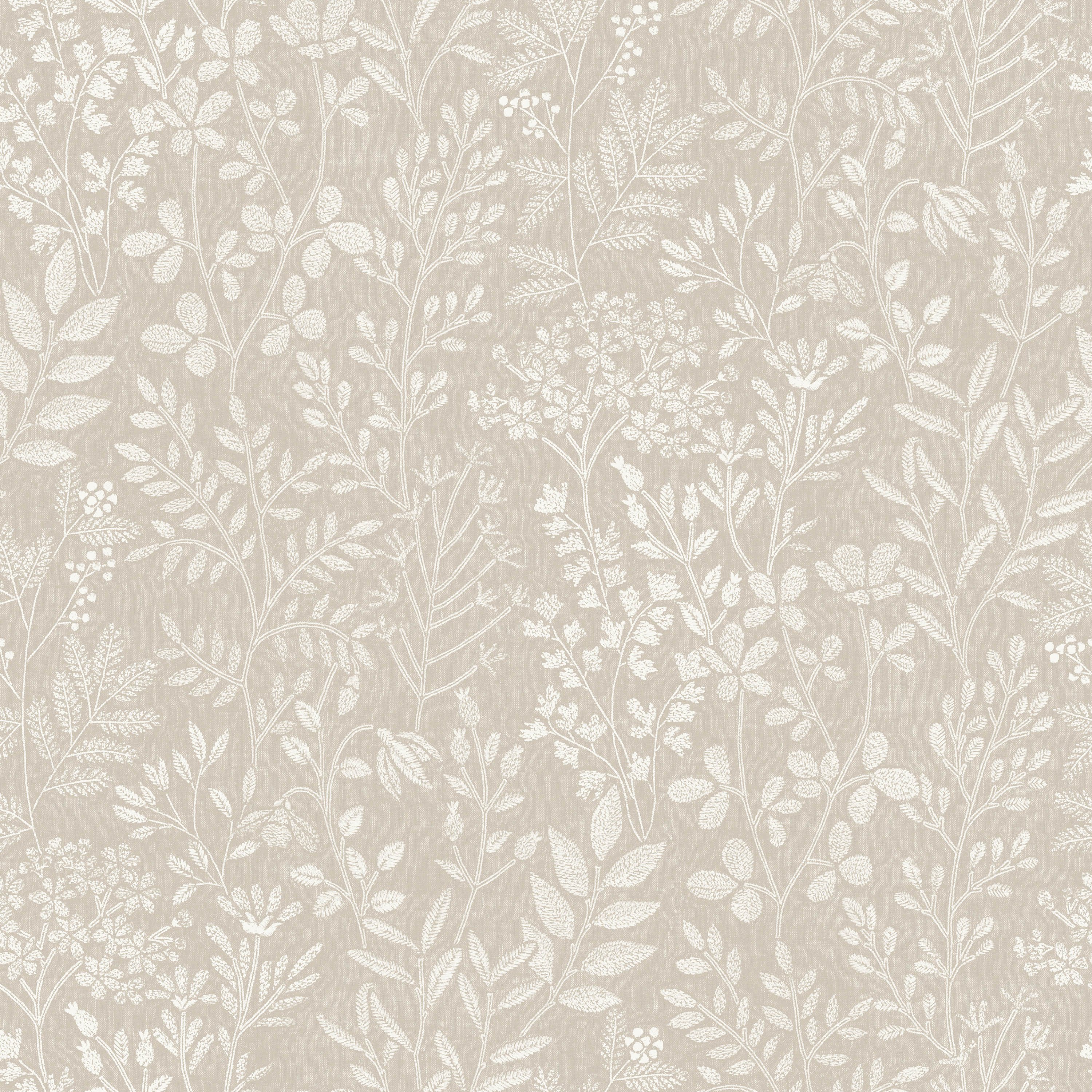 Grandeco Embroidery Stitched Organic Foliage Trail Wallpaper - Neutral