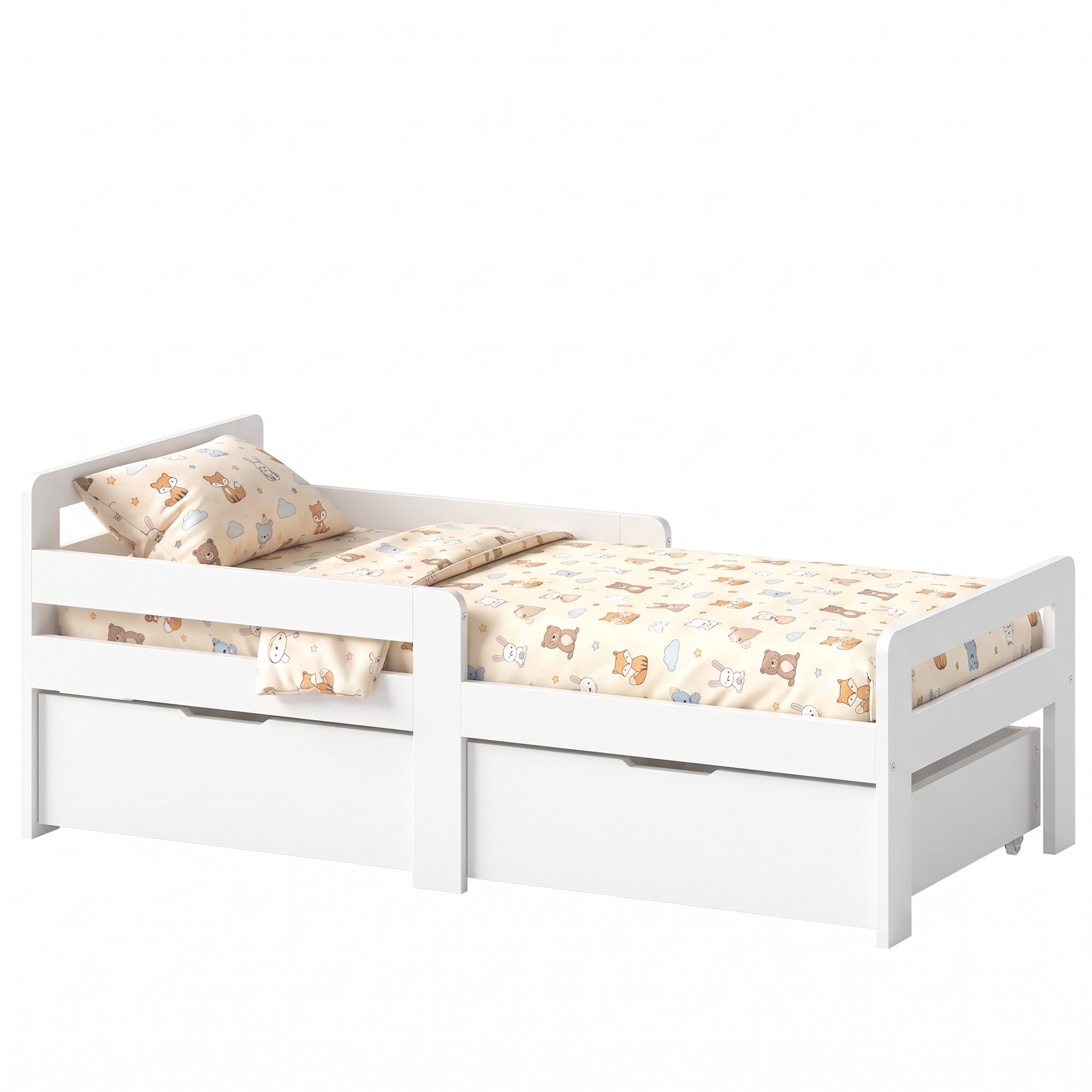 AIYAPLAY 4-14 Years Wooden 2 Drawer Guard Rail Kids Bed Frame