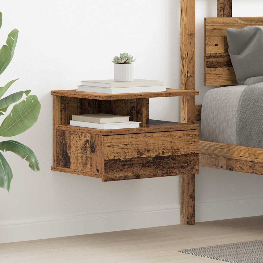 Walplus 1 Drawer Floating Bedside Cabinet - Dark Wood - 40 x 31 x 28 cm