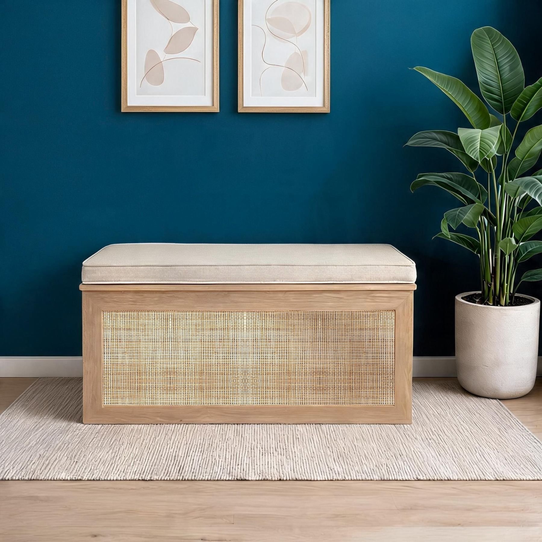 Home Source Astbury Lift-Up Storage Ottoman - Natural