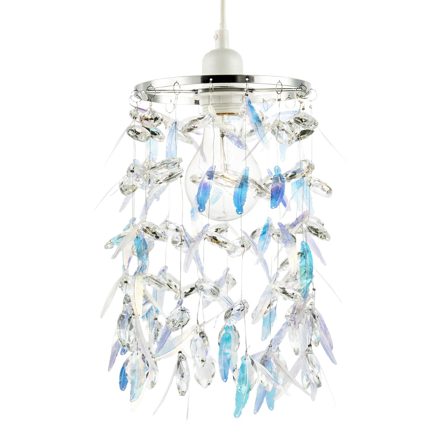 Happy Homewares Chrome Faceted Glass Droplets and Dichroic Pendant Shade - 16cm