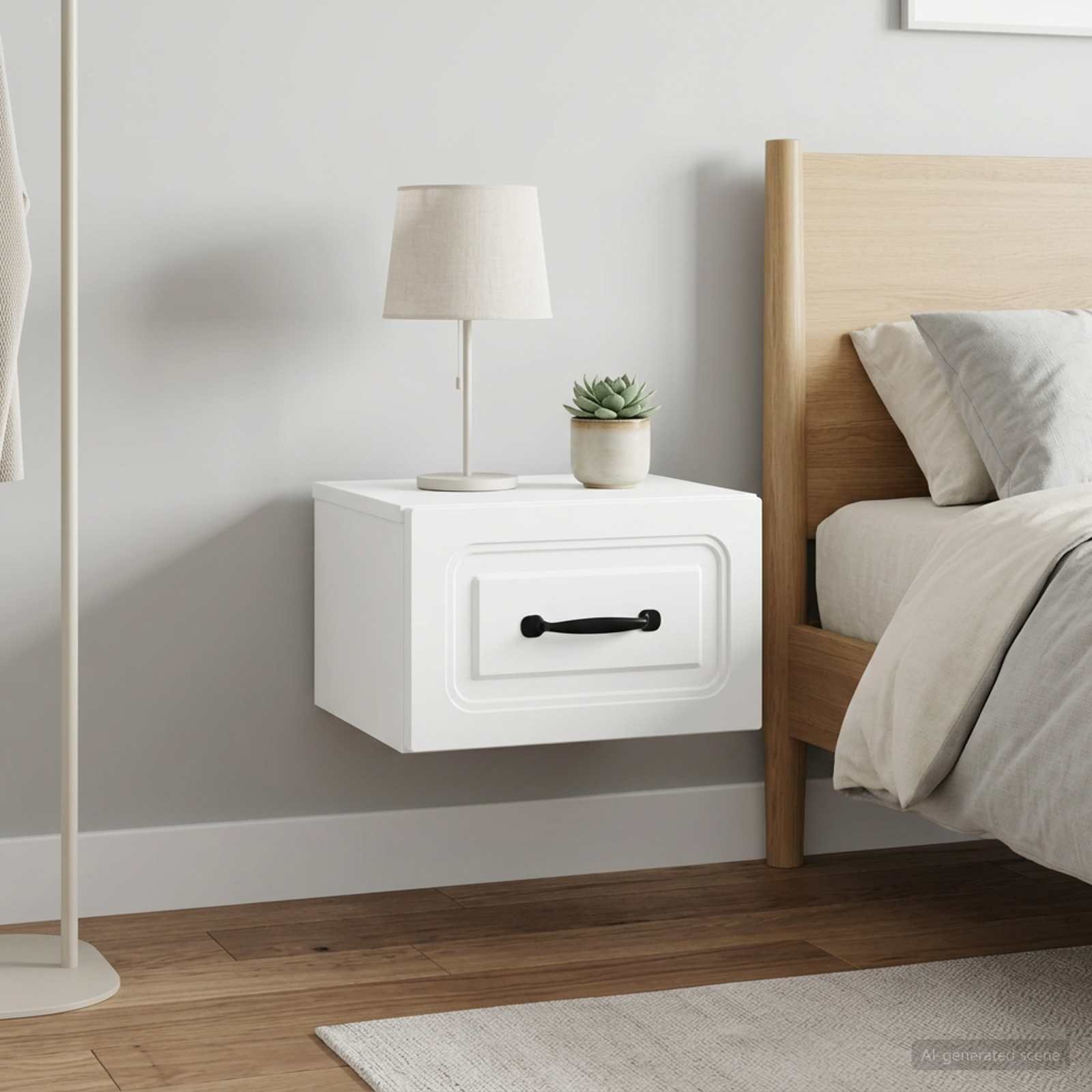 Walplus Pack of 2 Wall Mounted Nightstand - White - 34.5 x 33 x 20 cm