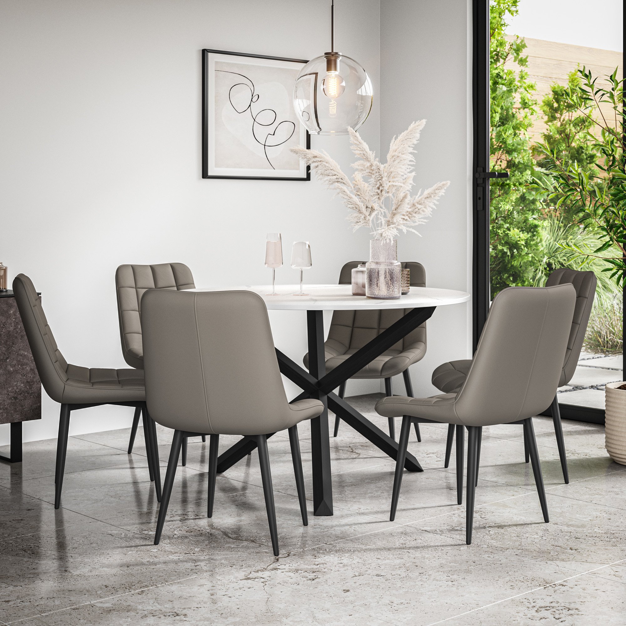 Furniture Online Malvern Nova Marble Top Dining Table & 6 Grey Chairs