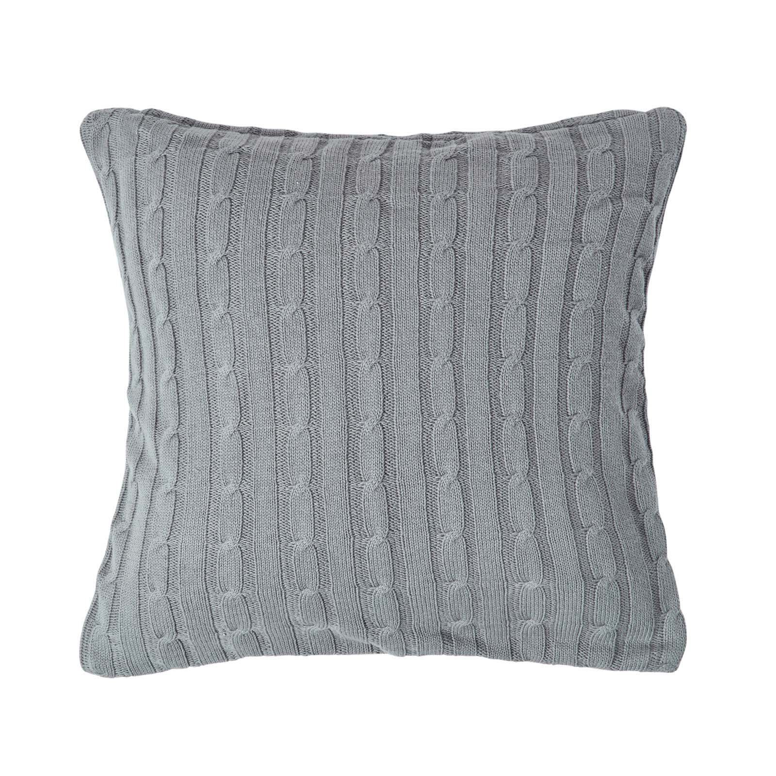 Homescapes Grey Cotton Cable Knit Cushion Cover - 45 x 45 cm