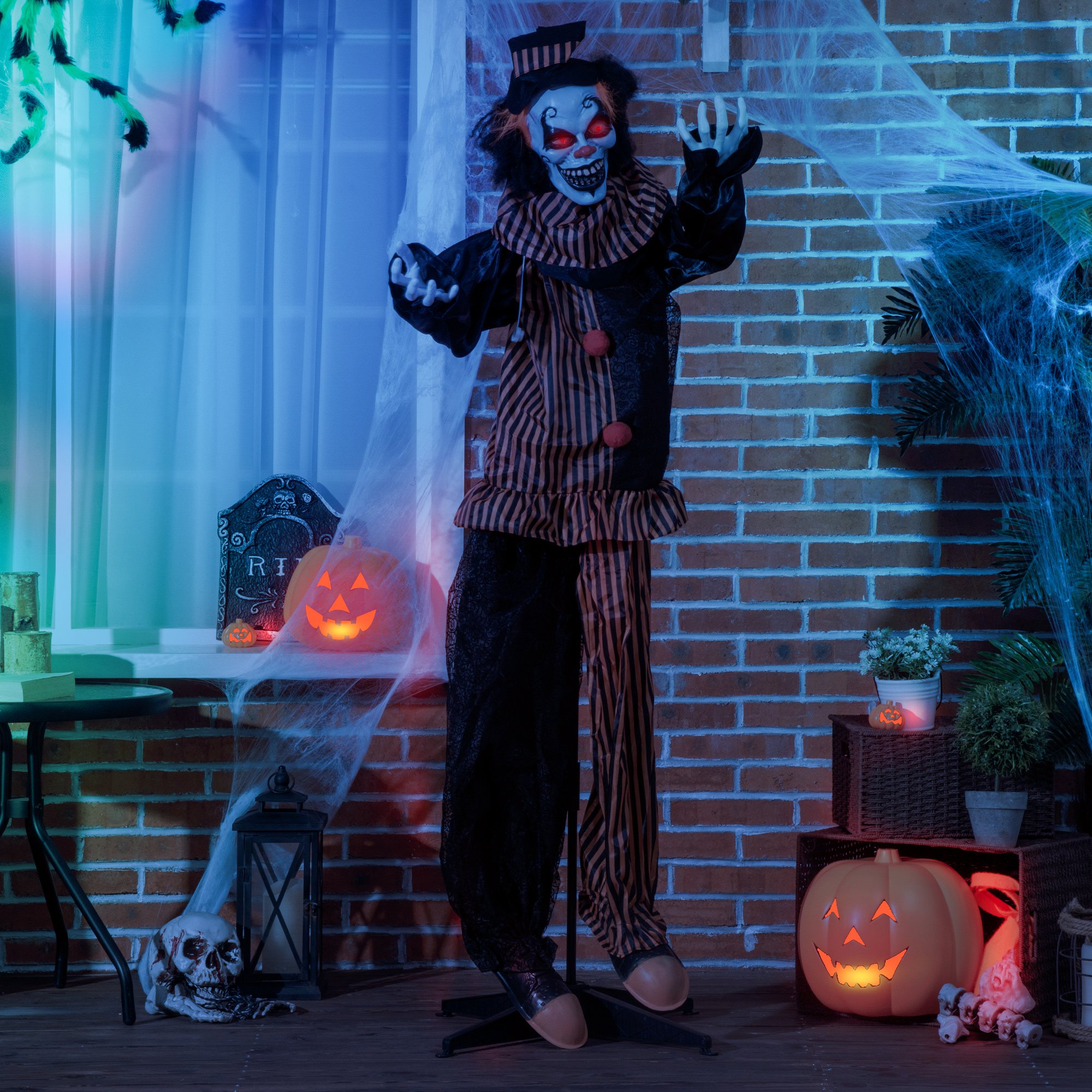 Outsunny 5.6ft Animated Halloween Talking Circus Clown Decoration-Black