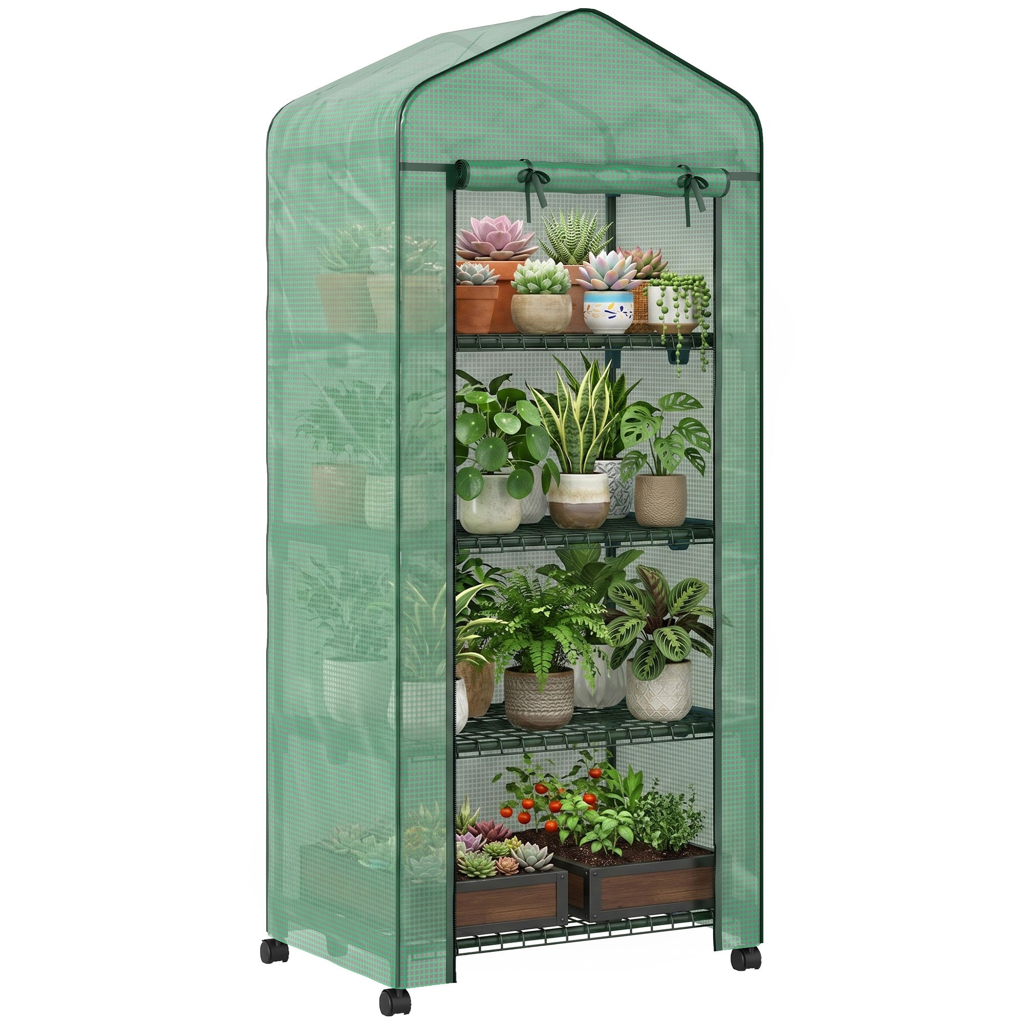 Outsunny Mini Portable Greenhouse with Metal Frame, PE Cover – Green