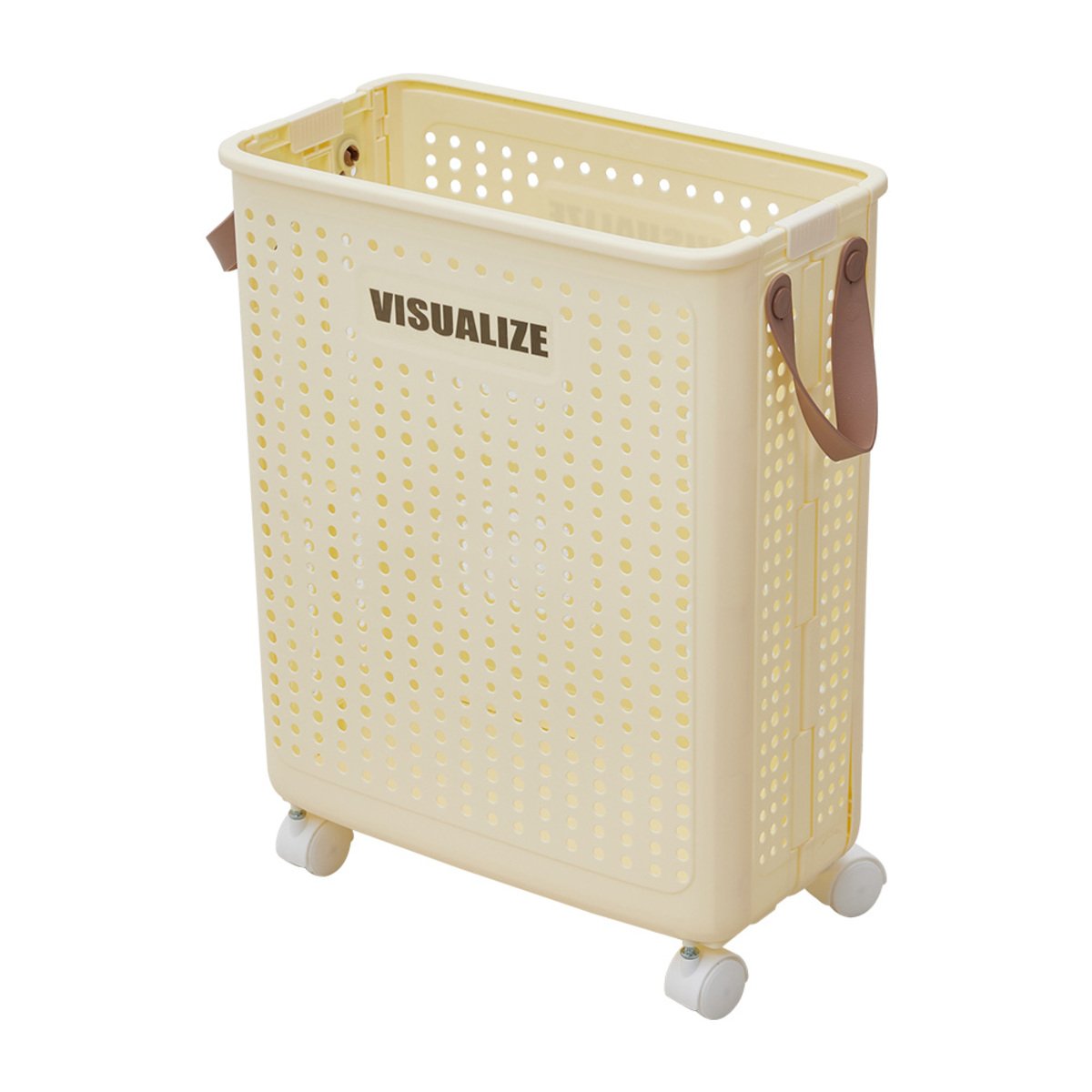 Living and Home Foldable Laundry Basket with Wheels - Beige