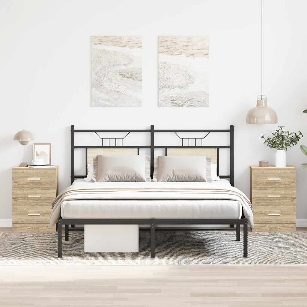 Walplus Pack of 2 Engineered Wood Bedside Cabinet - Light Oak - 38 x 35 x 56 cm