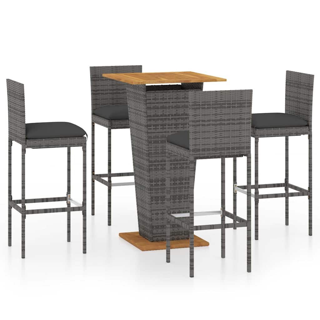 Walplus 5 Piece Poly Rattan Garden Bar Set - Grey - 60 x 60 x 110 cm
