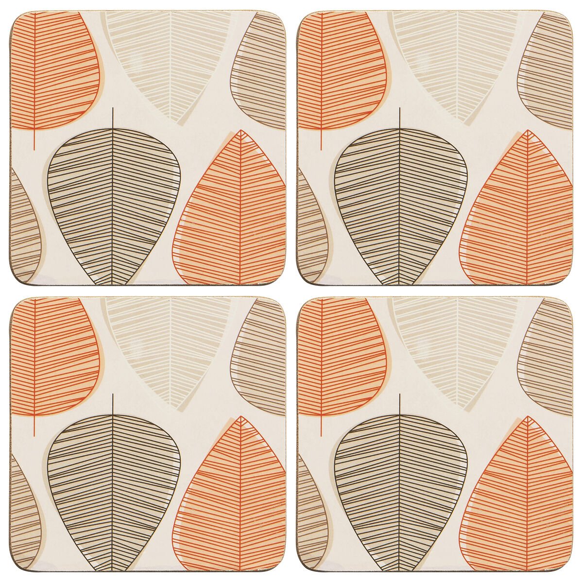 Orsina Set Of 4 Cork Coasters - Orange