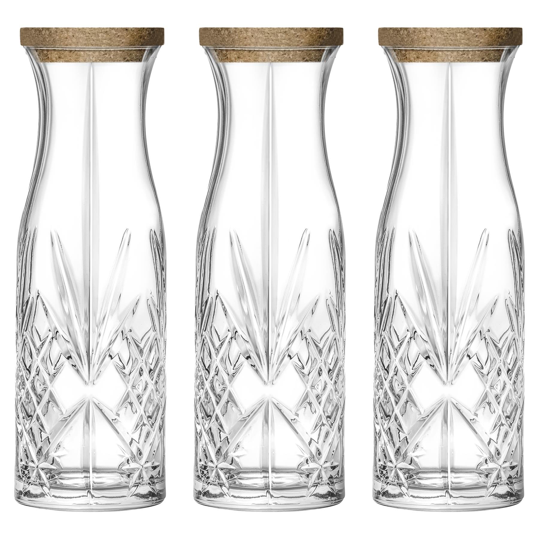 RCR Crystal Melodia Glass Carafes with Cork Lid 1L - Pack of 3