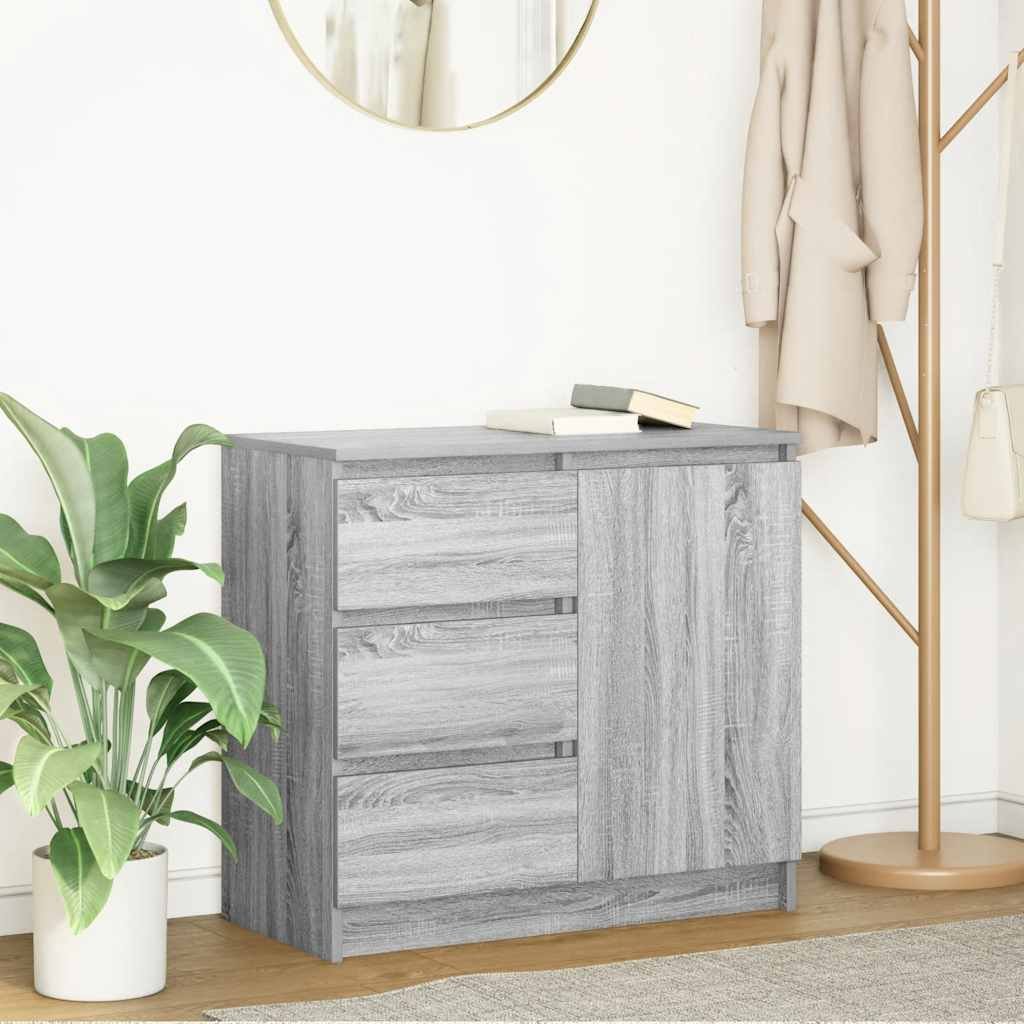 Walplus Engineered Wood 3 Drawer Sideboard - Grey and Oak - 71 x 35 x 65 cm