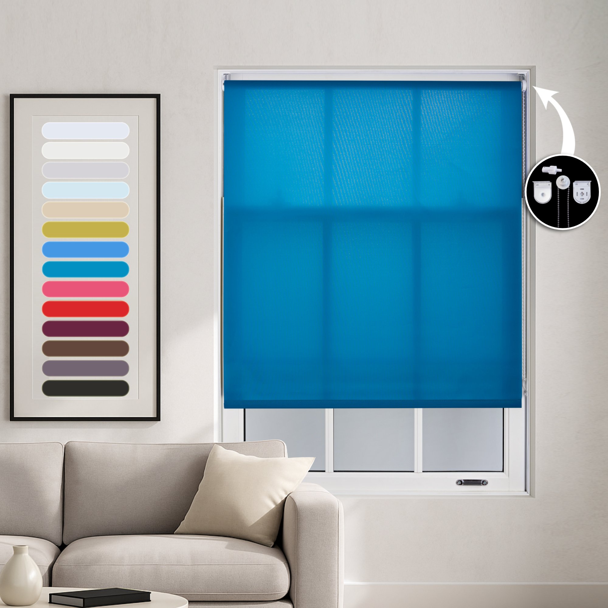 Furnished Teal Daylight Roller Blind Metal Fittings - 60 x 165cm
