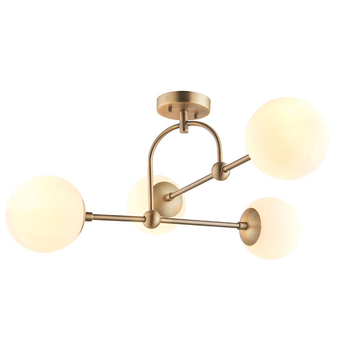 Loops Direct Steel and Glass Multi Arm Ceiling Light - Matt Antique Brass