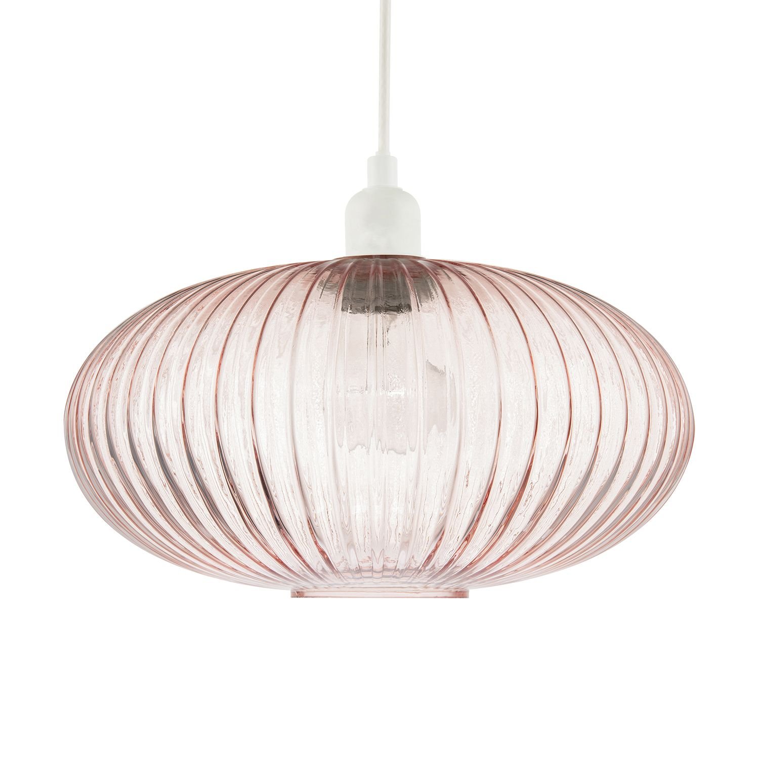 Happy Homewares Pink Line Ribbed Glass Oval Pendant Shade - 30cm