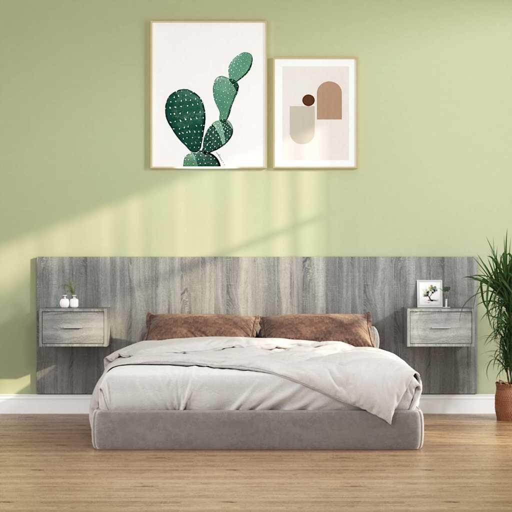 Walplus Engineered Wood 2 Cabinet Headboard - Grey and Oak - 160 x 1.5 x 80 cm
