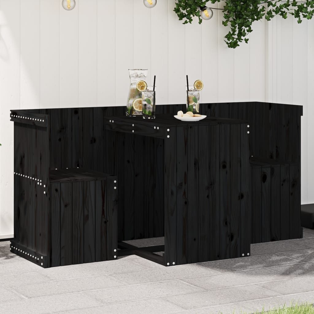 Walplus Wood Outdoor Furniture Set - Black - 68.5 x 46 cm