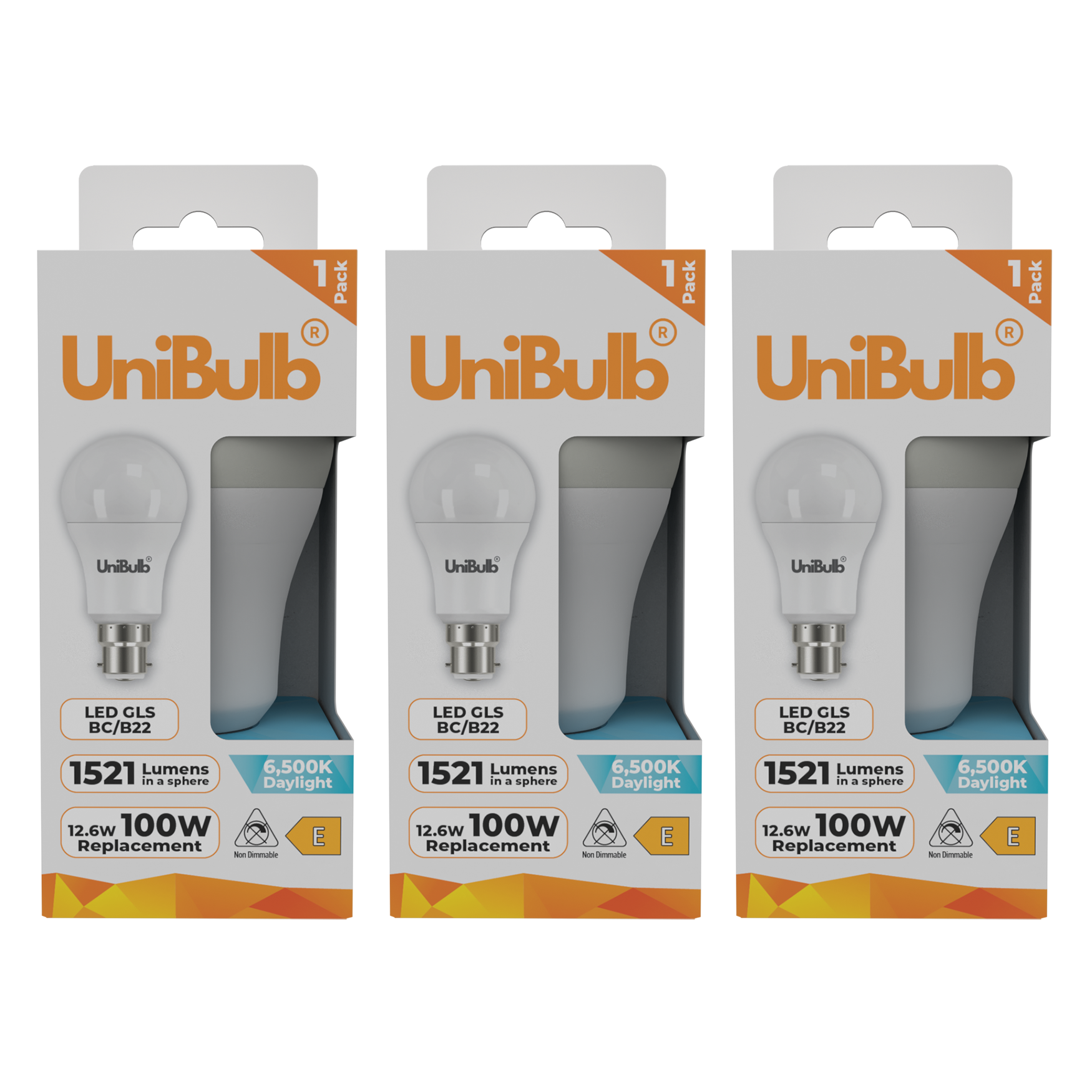 UniBulb 12.6W LED Daylight GLS B22 Light Bulb - Pack of 3