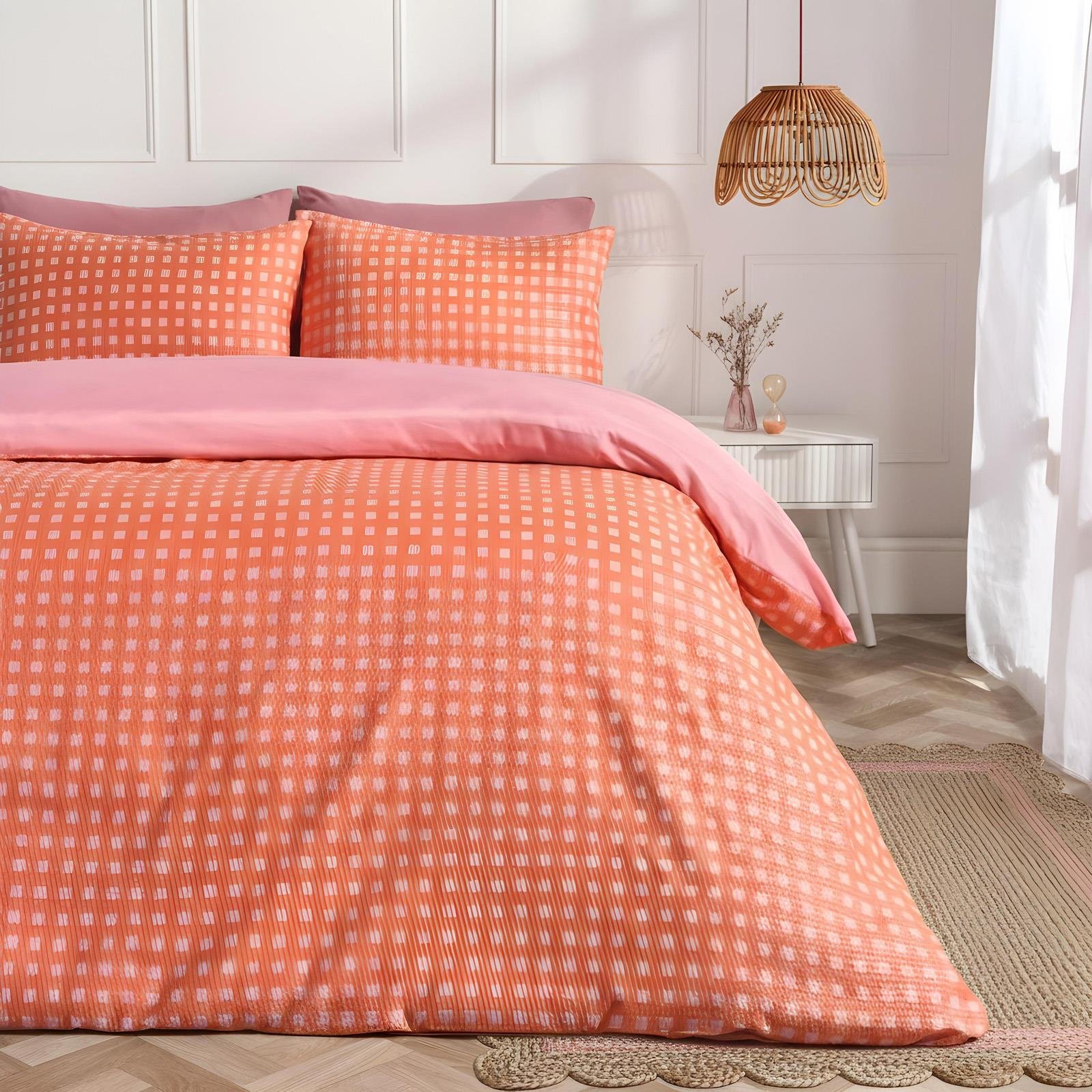 OHS Gingham Embossed Duvet Cover Set Coral - Superking