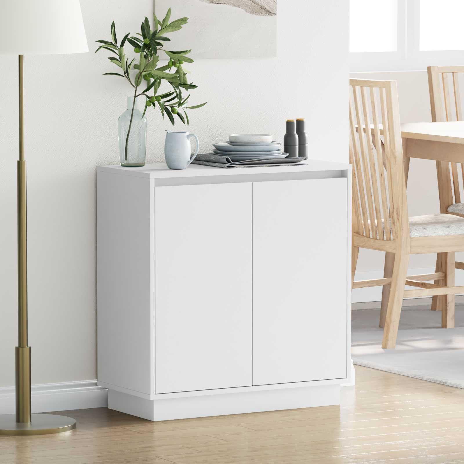 Walplus LED Engineered Wood Sideboard - White - 71 x 34.5 x 75 cm