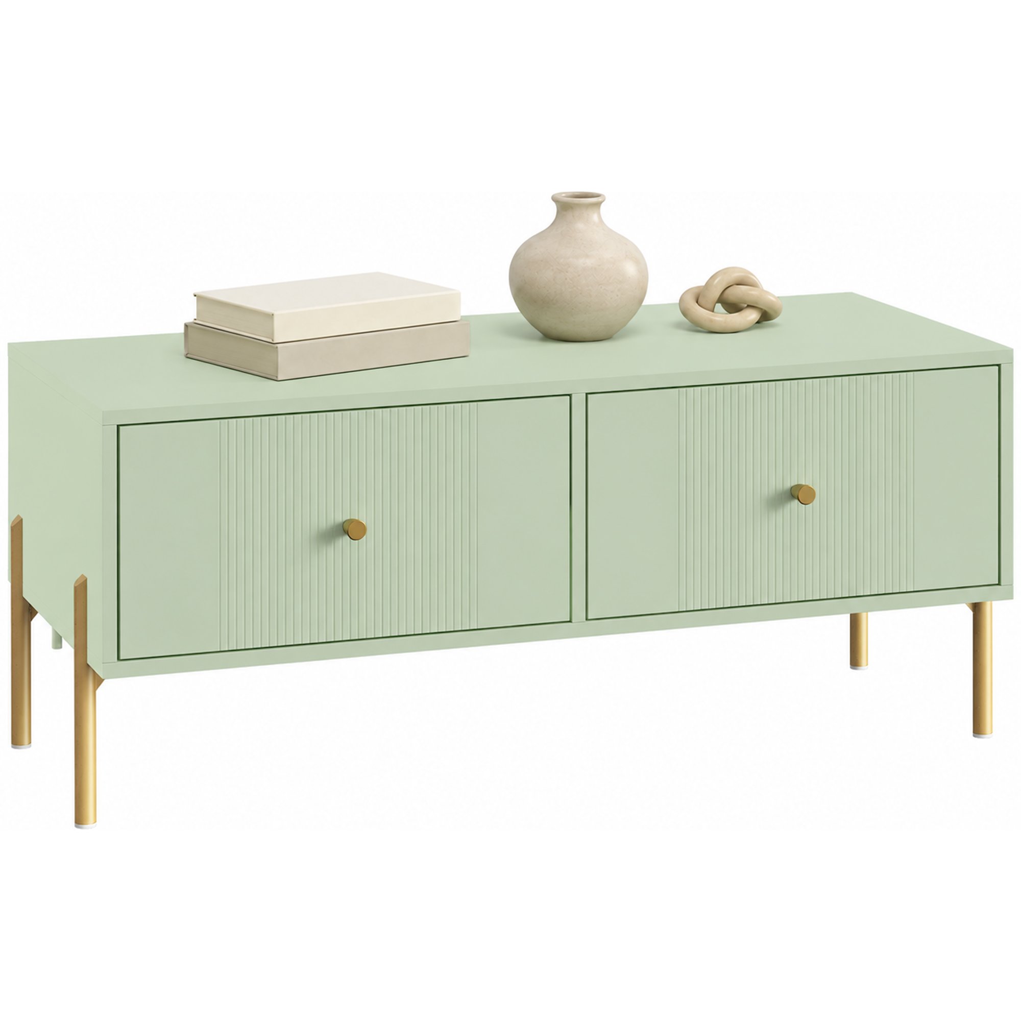 HOMCOM 2 Drawers Modern Coffee Table with Storage - Light Green