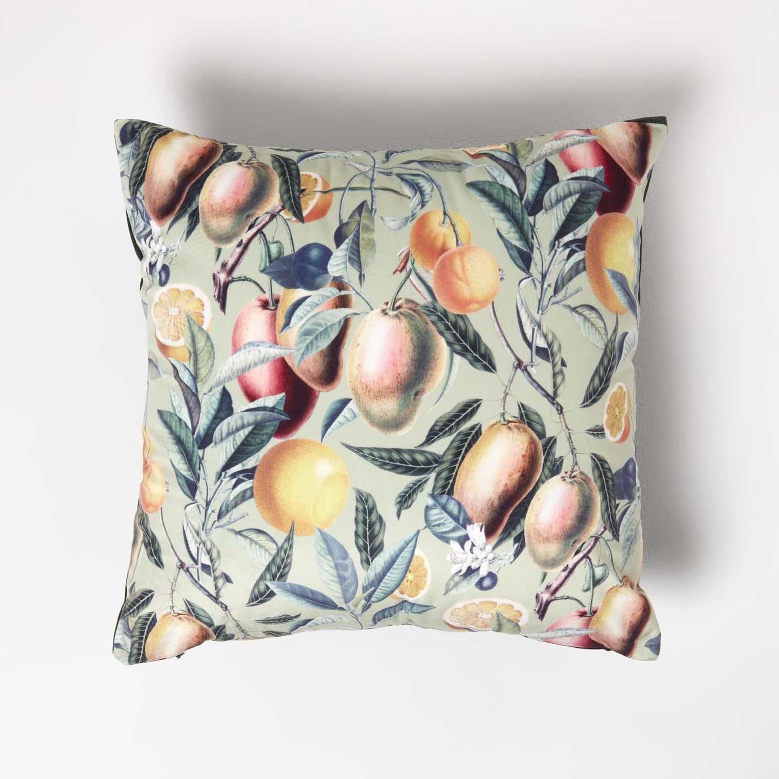 Homescapes Green Mango Tree Velvet Filled Cushion - 46 x 46 cm