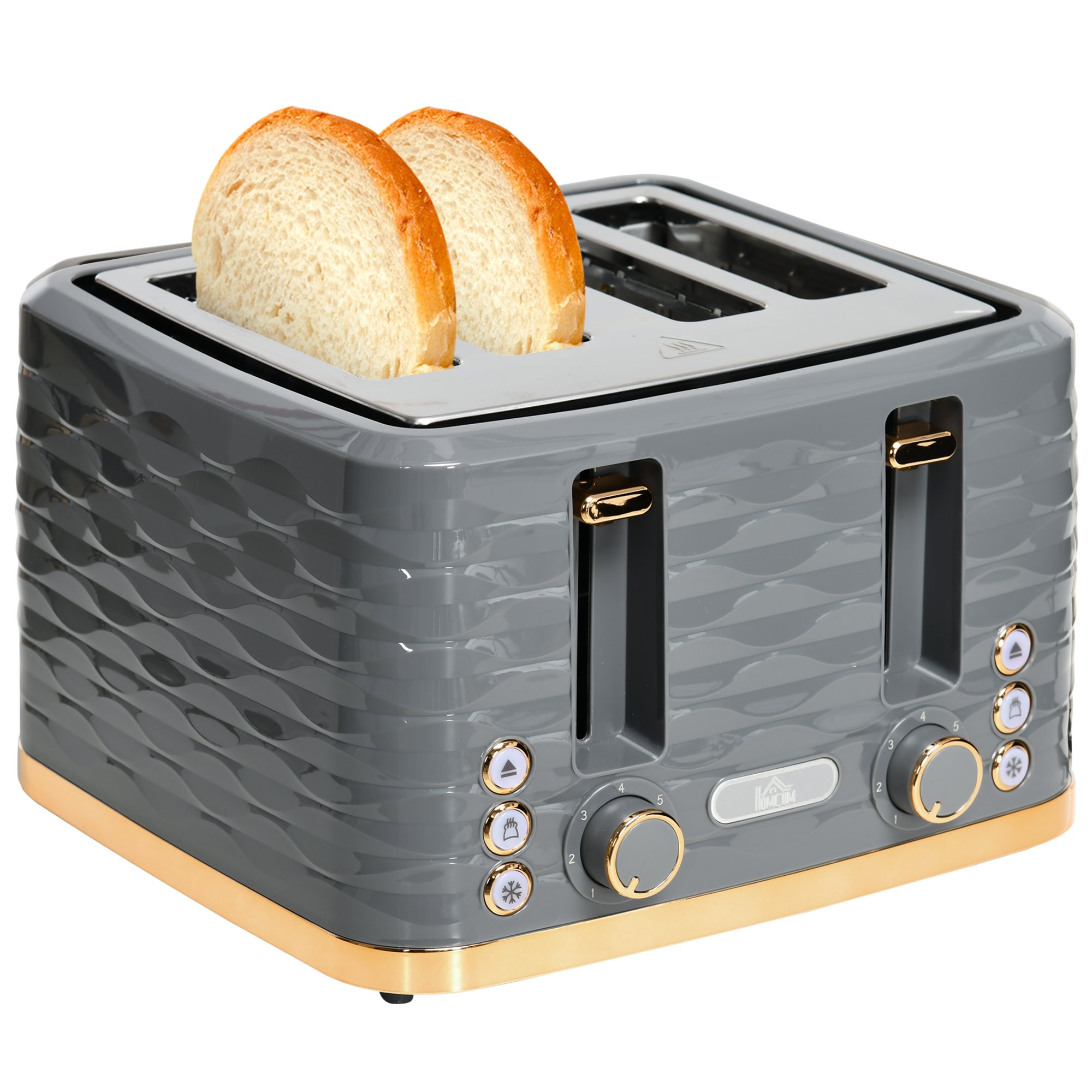 HOMCOM 4 Slice Toaster with 7 Browning Levels and Water Ripple Effect - Grey