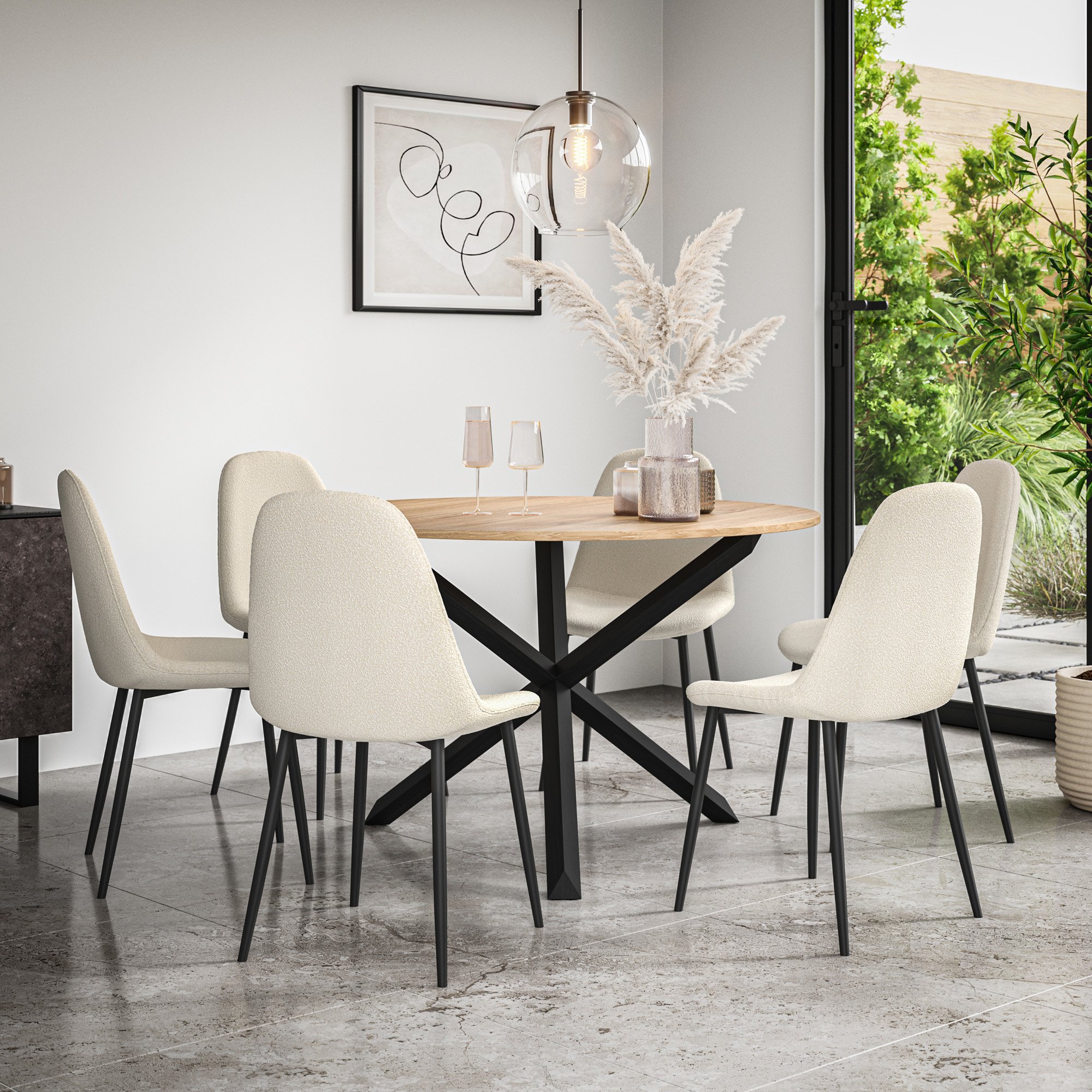 Furniture Online Malvern Maya Oak Table Dining Table & 6 Ivory Chairs