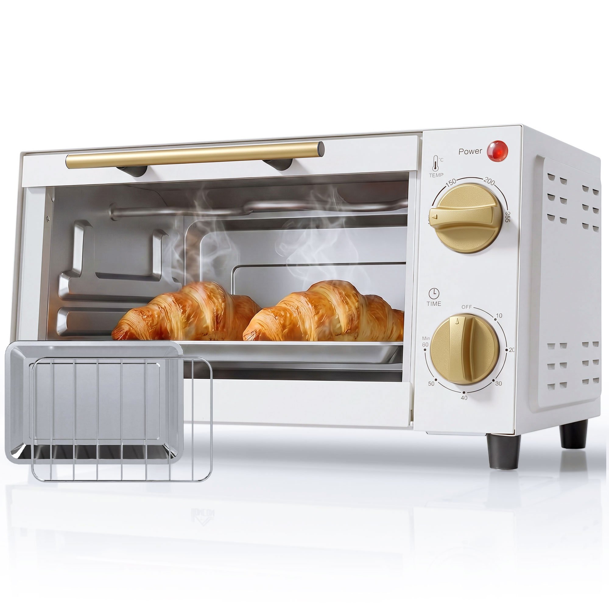 HOMCOM 9L Mini Oven with Adjustable Temperature and Timer - White
