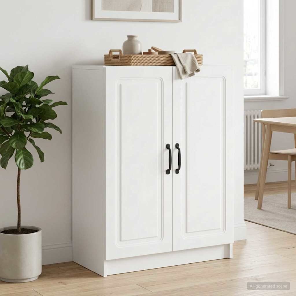 Walplus 2 Door Engineered Wood Sideboard 2 Shelf - White - 66 x 34.5 x 87 cm
