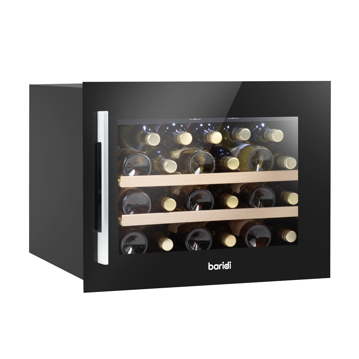Baridi 28 Bottle Wine Cooler with Beech Wood Shelves LED Light - Black
