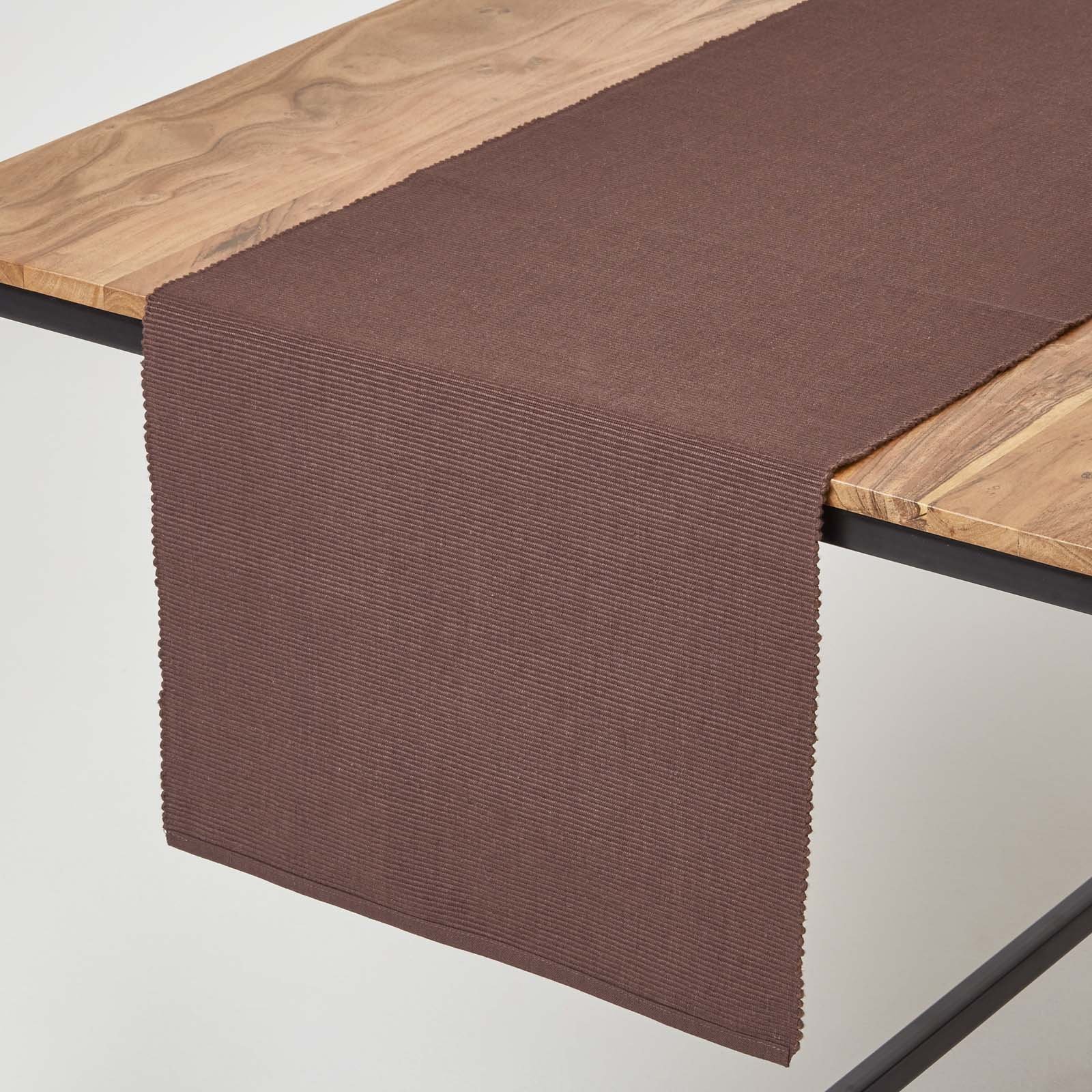 Homescapes Cotton Plain Table Runner - 44 x 178 cm - Chocolate