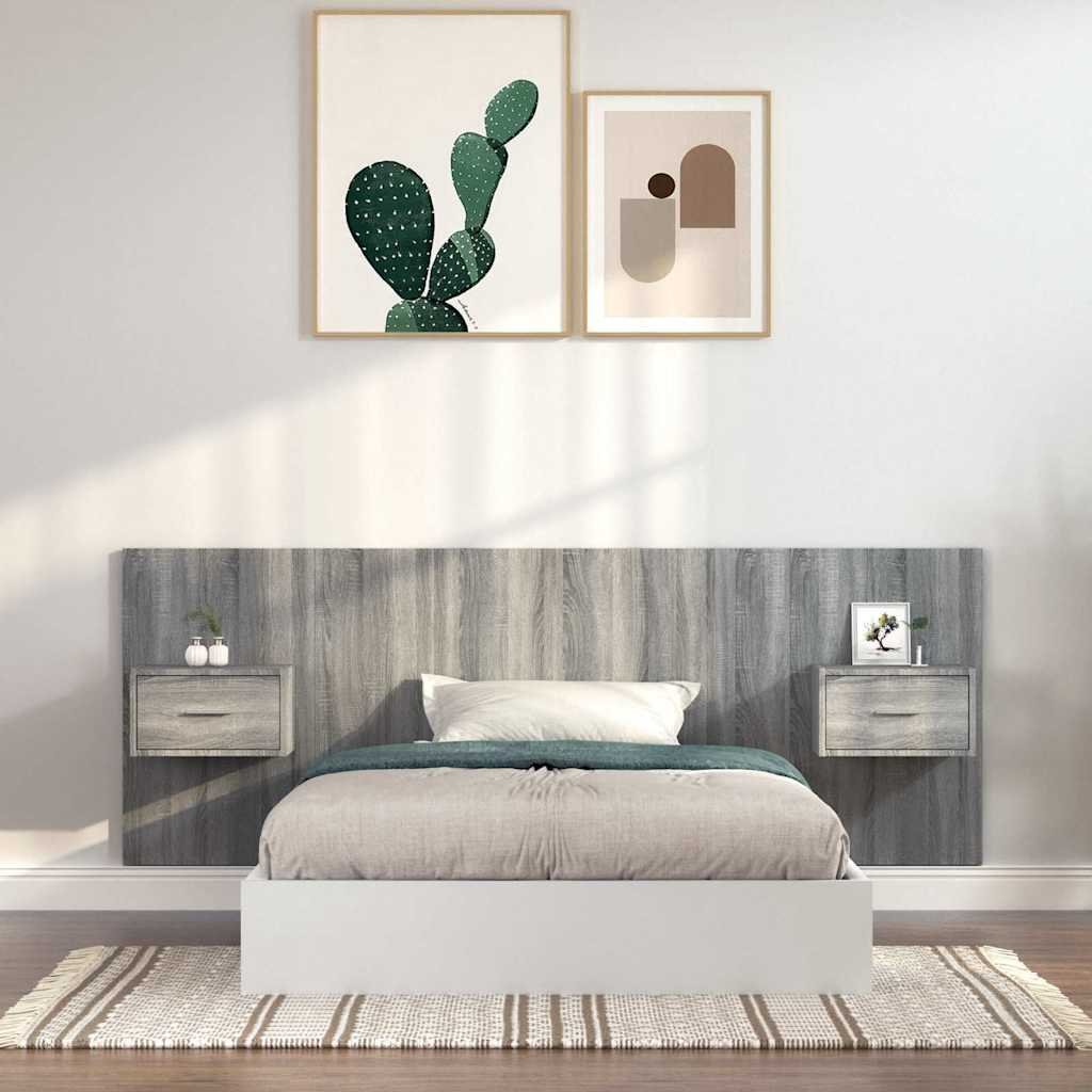 Walplus Engineered Wood 2 Cabinet Headboard - Grey and Oak - 120 x 1.5 x 80 cm