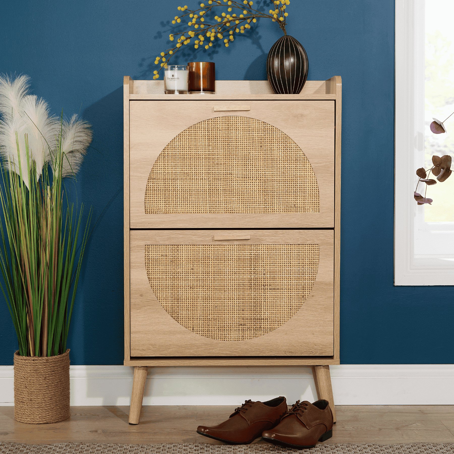 Home Source Astbury 2 Door Rattan Shoe Cabinet - Natural