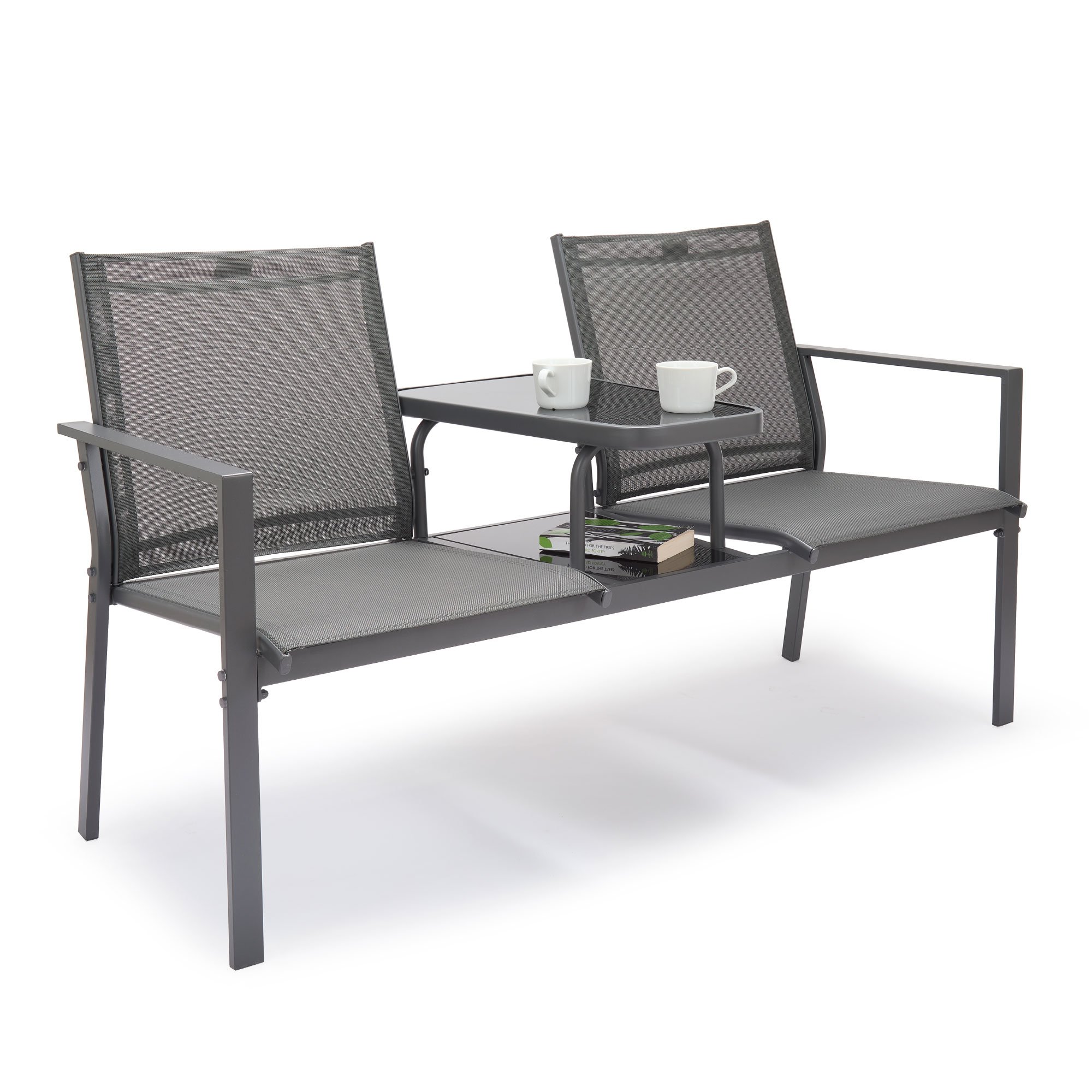 Vonhaus Paris Textilene Jack and Jill Garden Love Seat - Grey