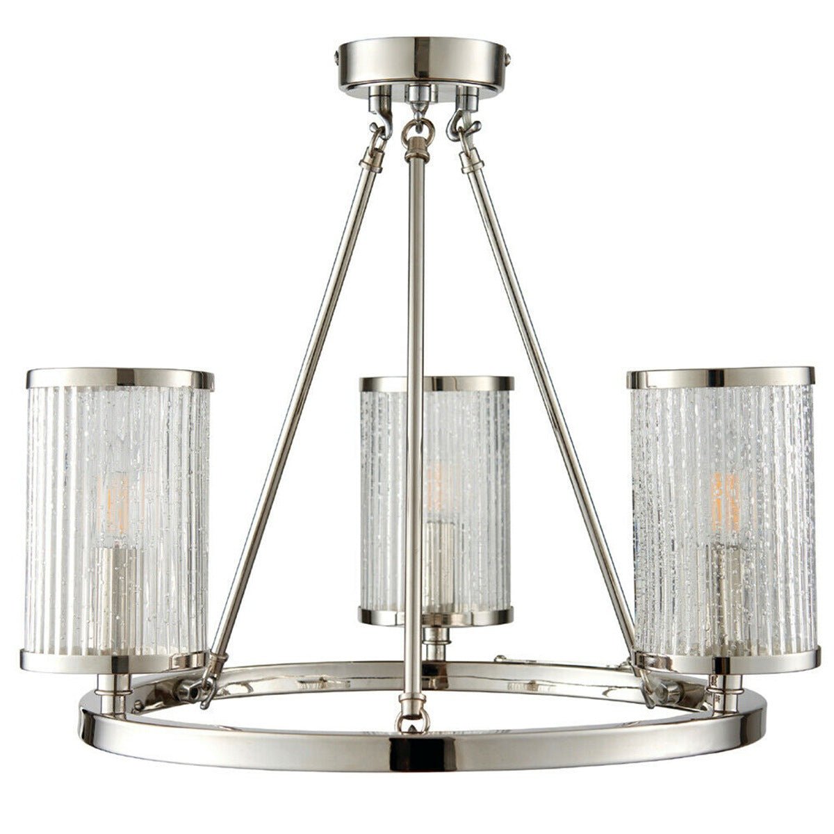 Loops Direct Steel and Glass 3 Lamp Chandelier - Nickel