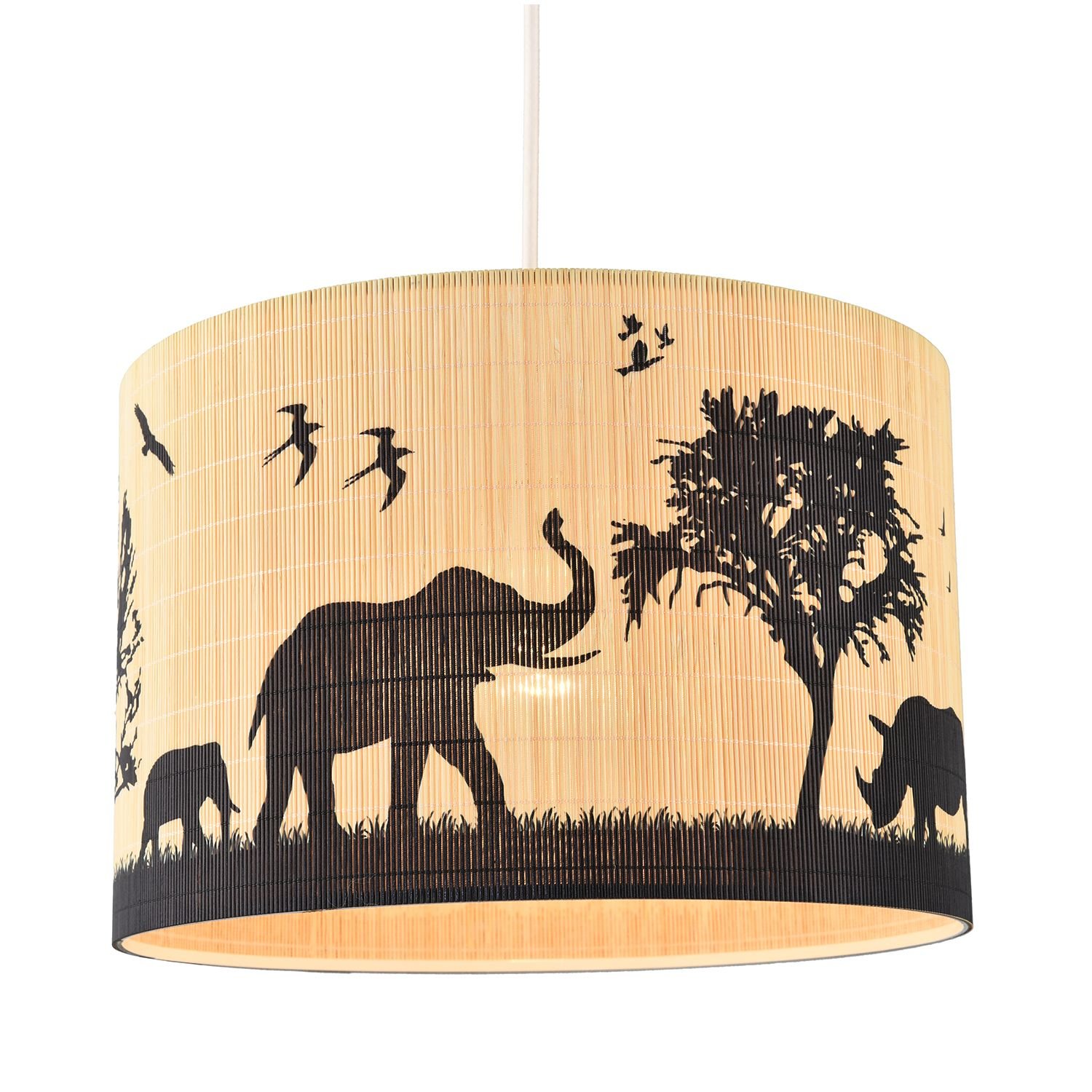 Happy Homewares Brown Safari Bamboo with Black Animals Pendant Shade - 30cm