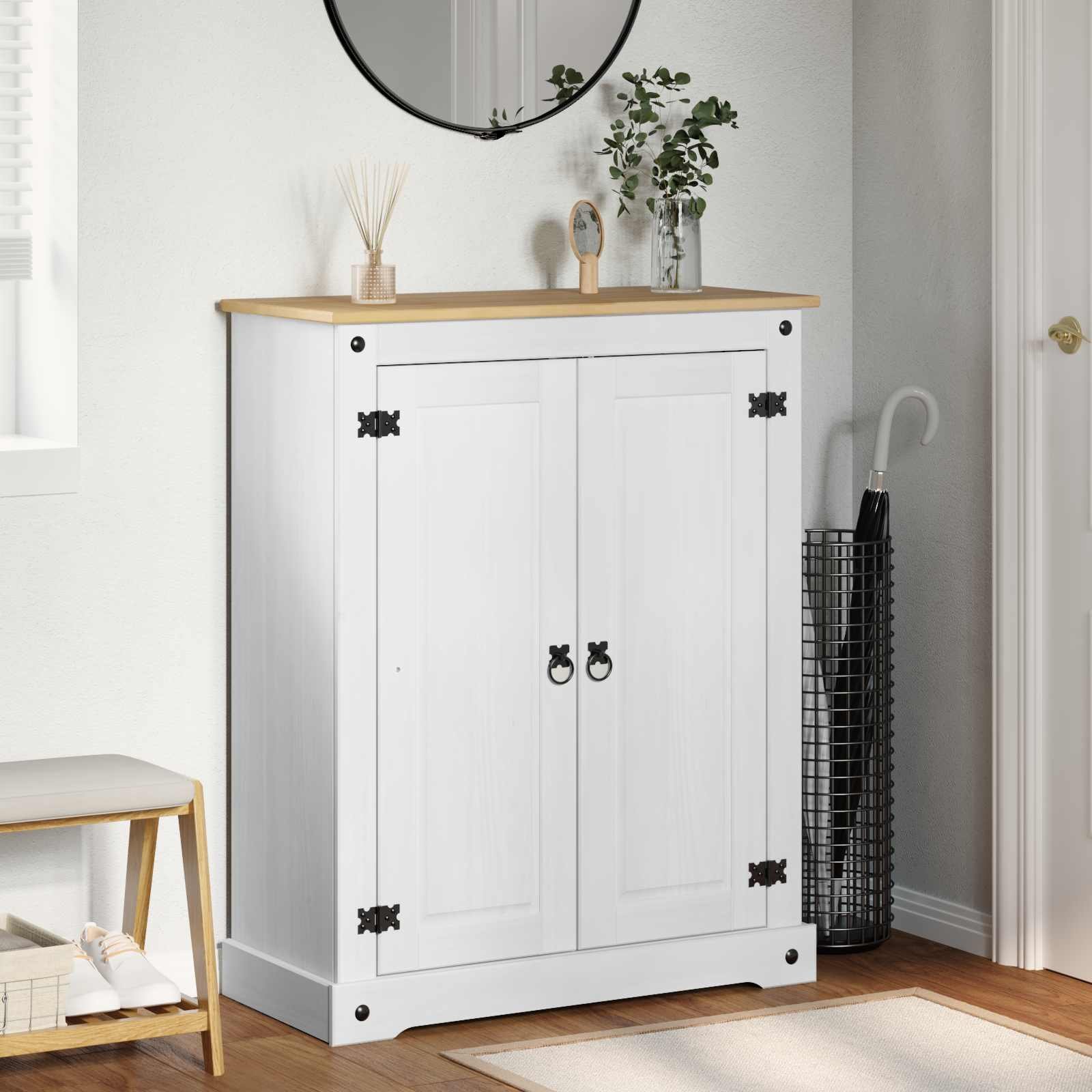 Walplus Solid Wood Shoe Cabinet - White - 86 x 38.5 x 108 cm
