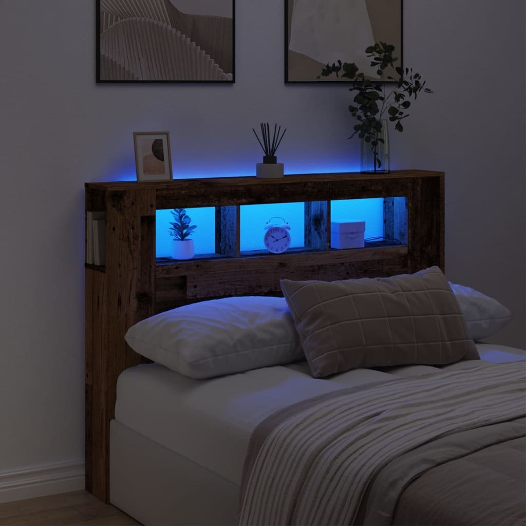 Walplus Engineered Wood LED Headboard - Dark Wood - 140 x 18.5 x 103.5 cm