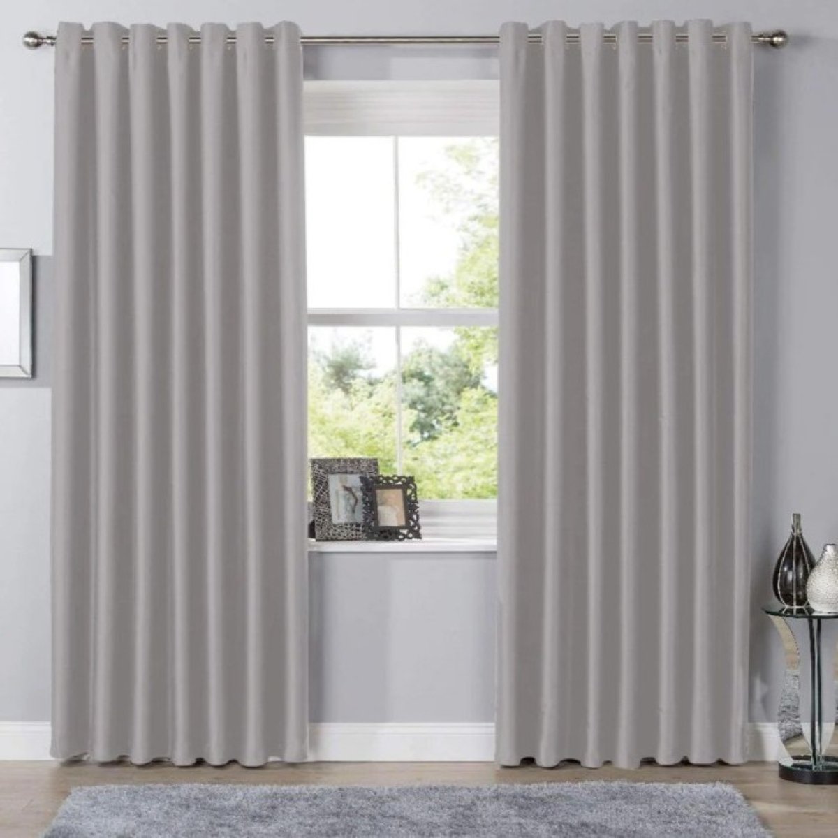 New Edge Blinds Silver Blackout Eyelet Curtains - 117cm x 137cm