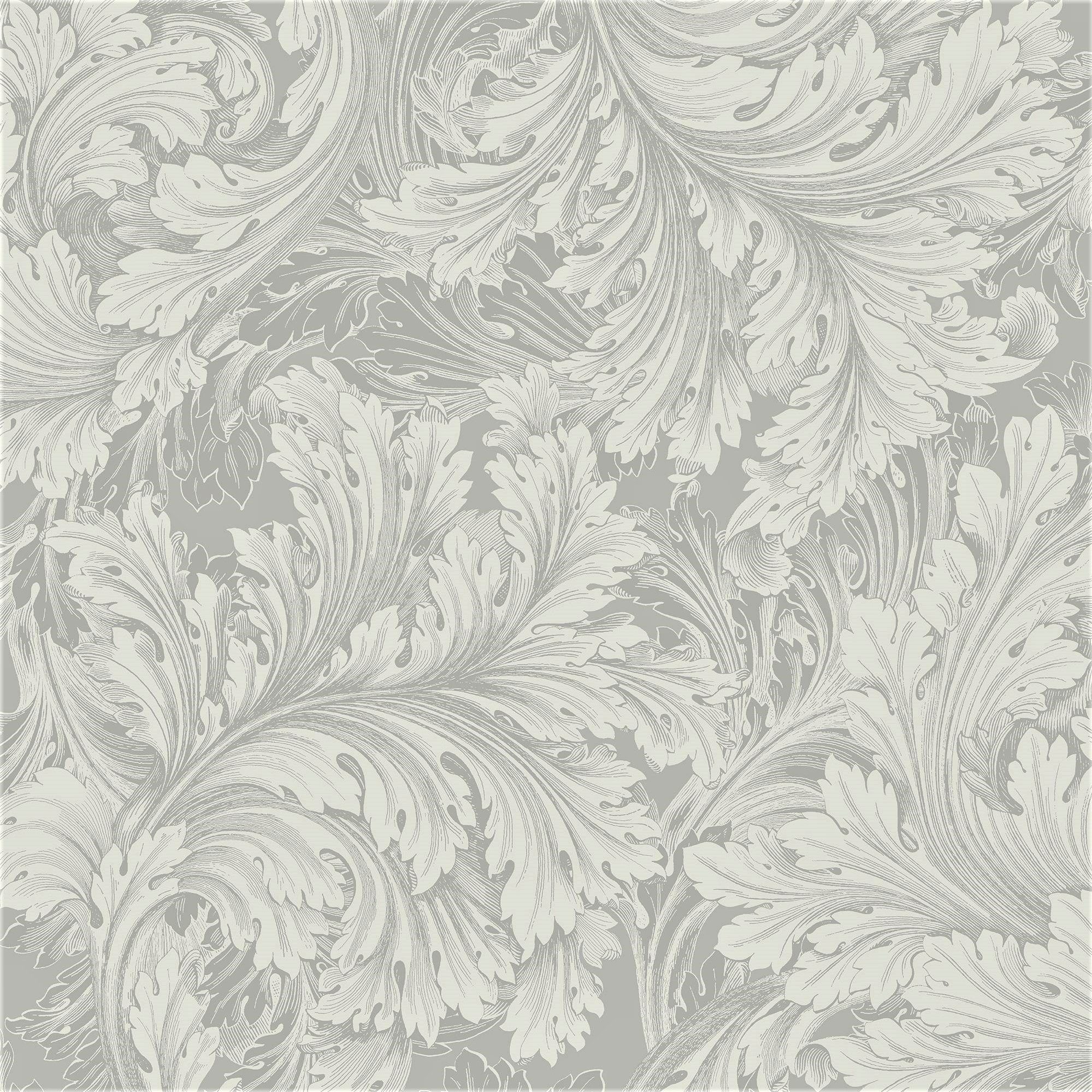 Grandeco Rossetti Acanthus Leaves Scroll Smooth Wallpaper - Grey