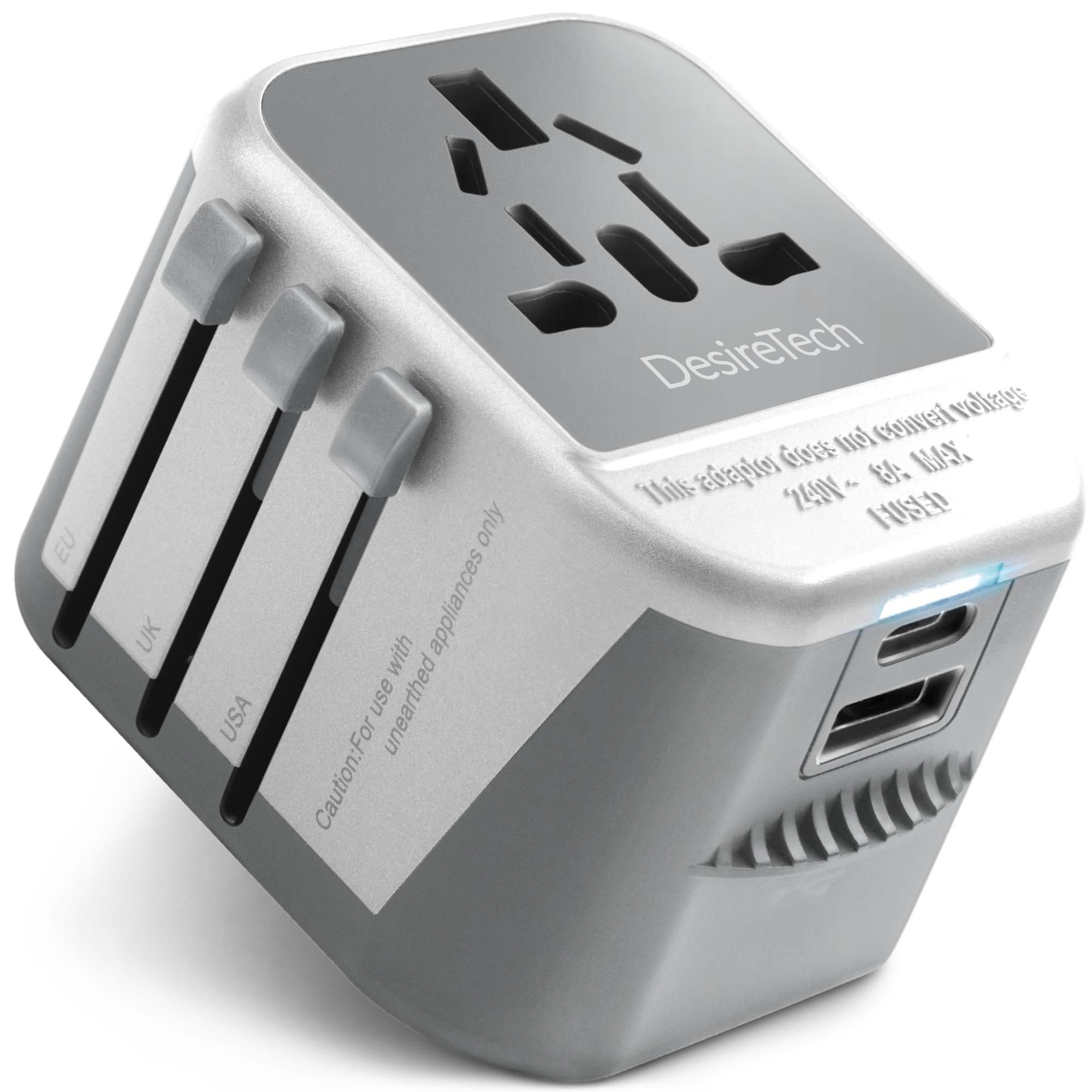 Desiretech 4 in 1 USB-A and USB-C Travel Adaptor - White & Grey