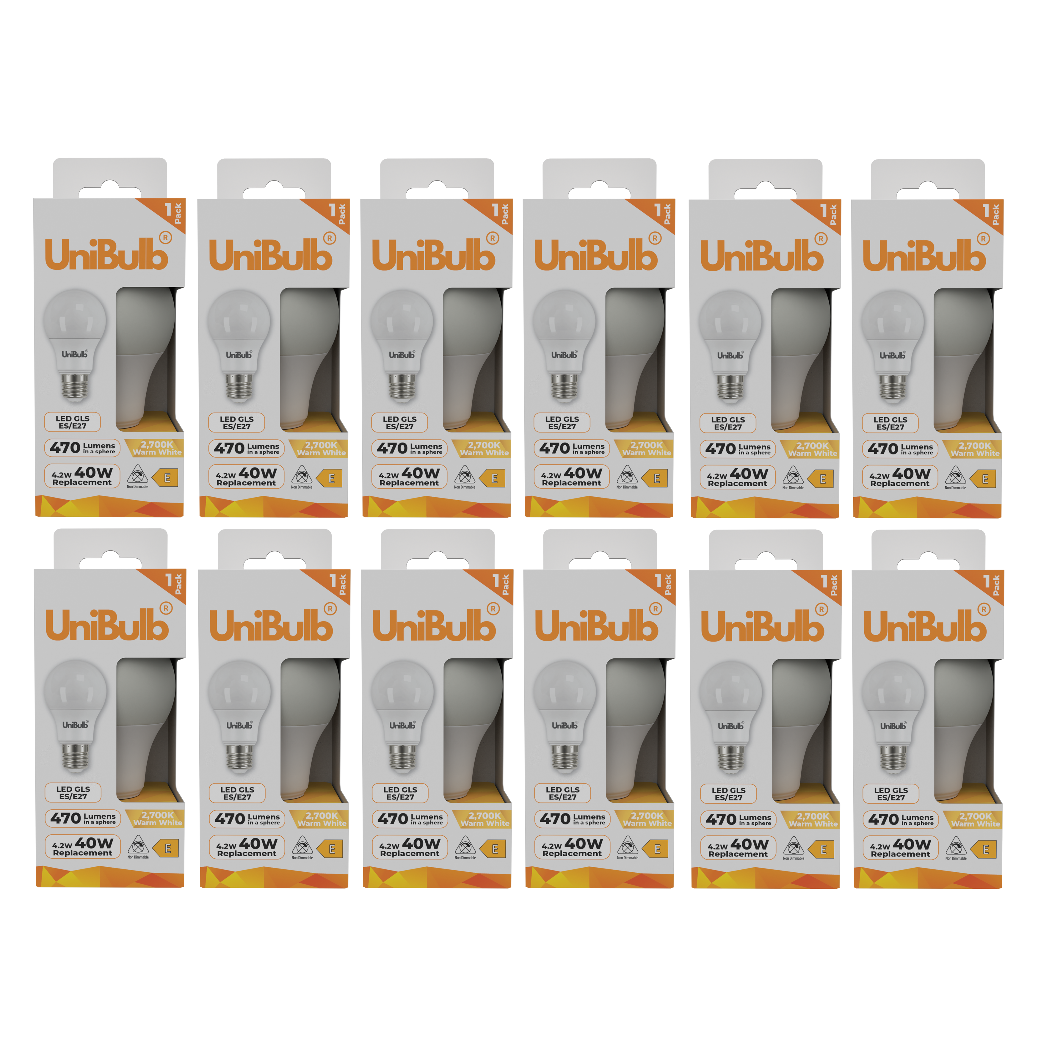 UniBulb 4.2W LED Warm White GLS E27 Light Bulb - Pack of 12