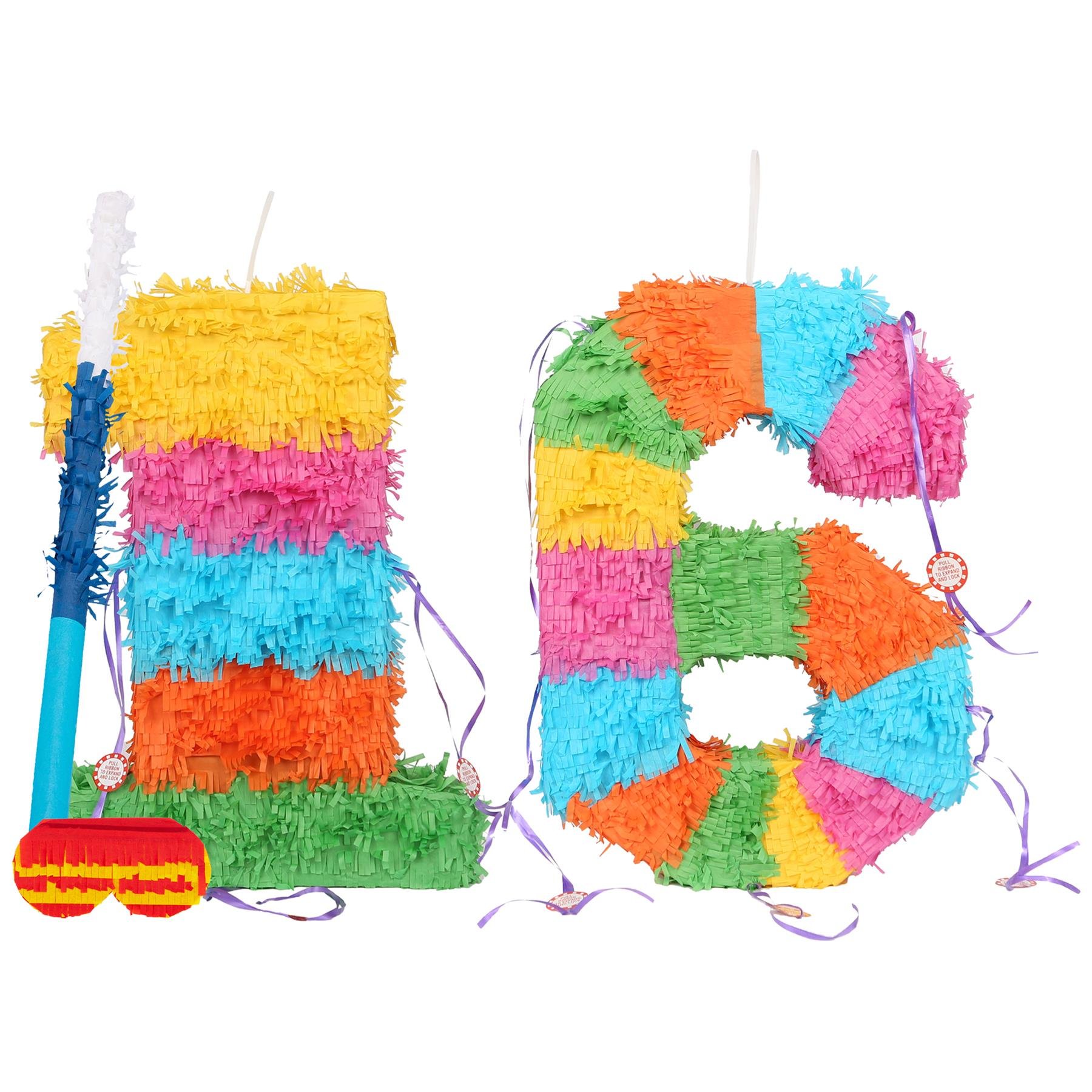 Fax Potato 16th Birthday Pinata Set with Stick & Blindfold - Blue Stick