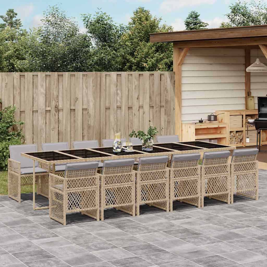 Walplus 13 Piece Poly Rattan Garden Dining Set - Beige - 330 x 106 x 73 cm